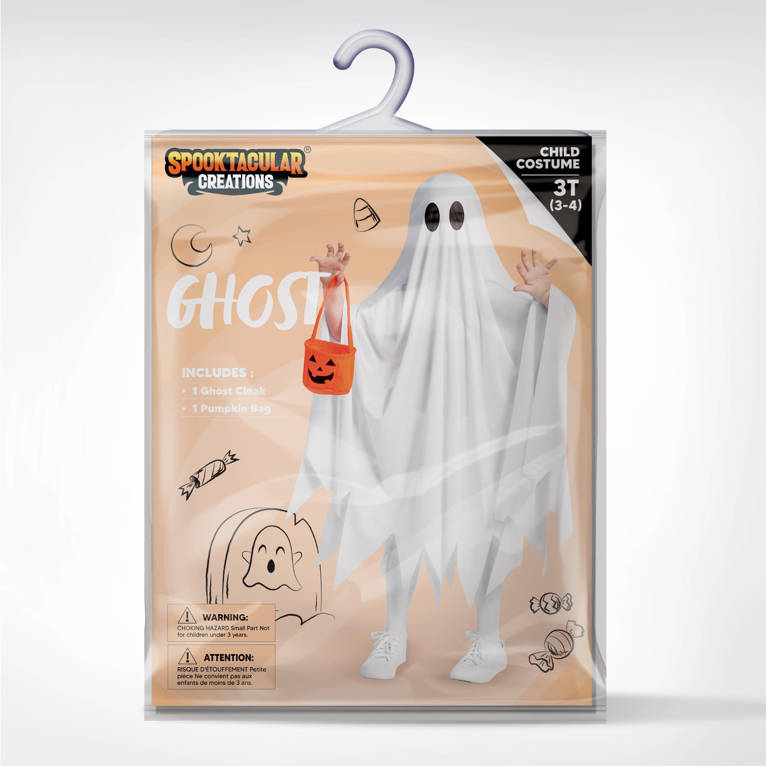 Spooktacular Creations Spooktacular Creations Kids Ghost Costume, Halloween Ghost Costume, White Silent Ghost Costume with Pumpkin Bag for Boys, Girls Halloween Dress Up, Role Play-S