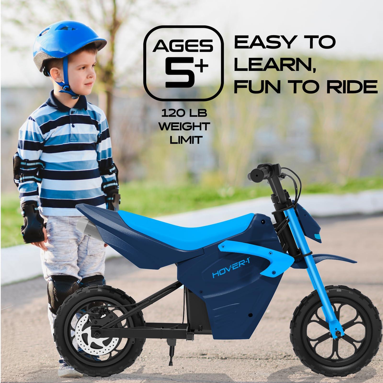 Hover-1 Hover-1 My First Dirt Bike for Kids - 300W Motor, 9MPH Max Speed, 9 Mile Range, 12 Off-Road Tires, 120LB Max Weight, Twist Grip Throttle & Rear Disc Brake Electric Dirt Bike for Kids Ages 5+ Years
