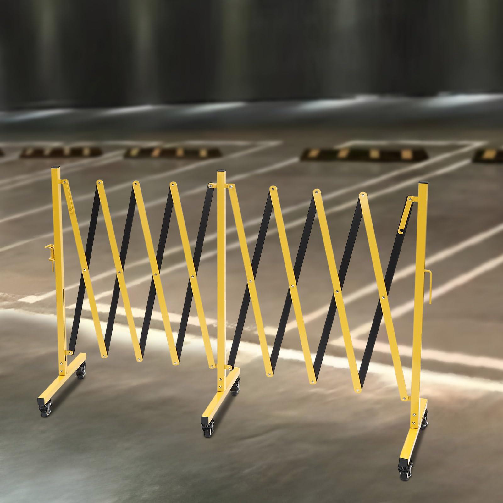 ZeStarDair Industrial Expandable Metal Barricade 16.4 Feet, Yellow and Black, Portable Safety Barrier Gate with Casters Retractabl Traffic Fence Mobile Barrier Gate for Construction Site Elevator Outdoor Road