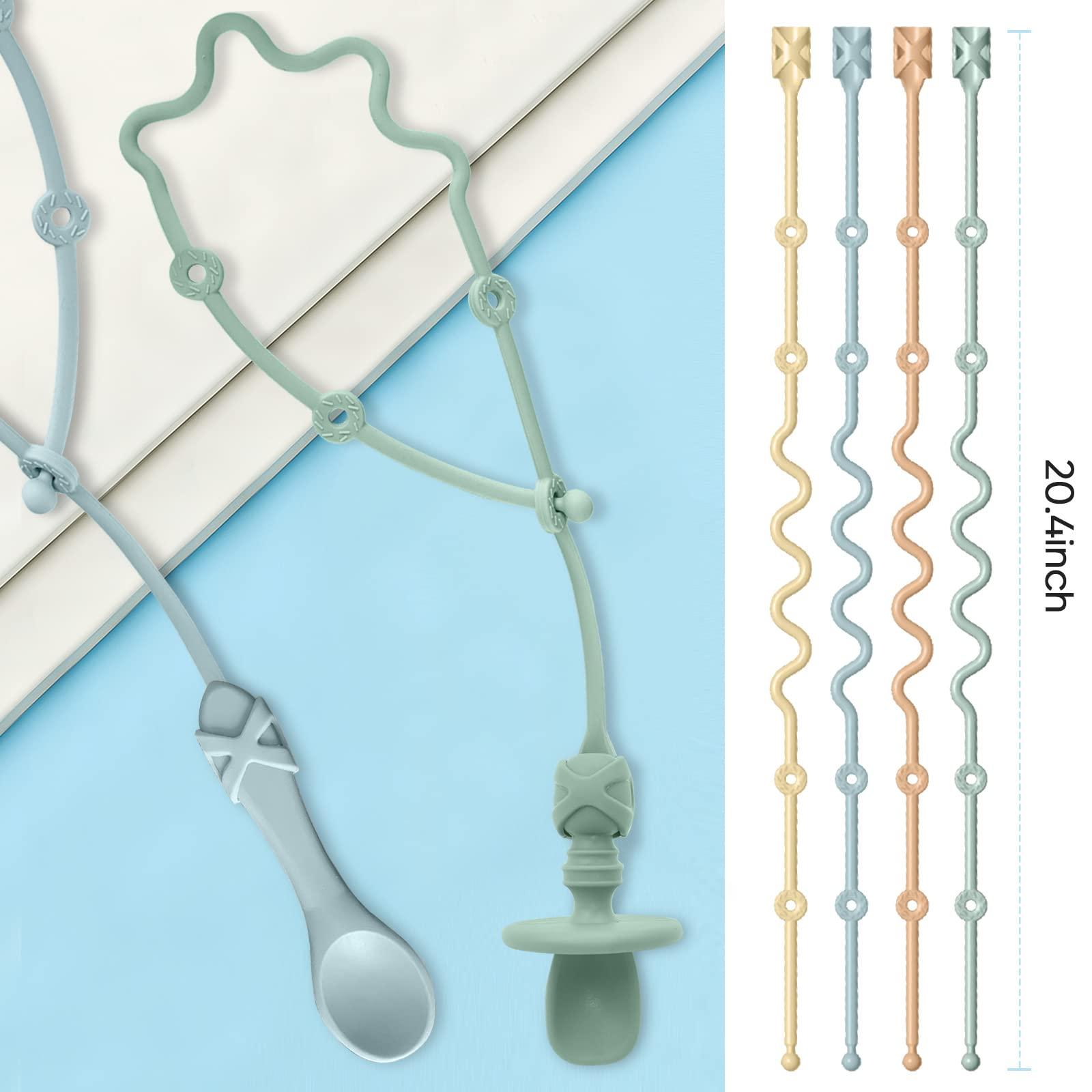 Gelinor Baby Spoons Self Feeding 6 Months Silicone Strap Toddler Utensils Fixer Highchair Accessories-Gelinor Feeding Aid for Keep Baby Utensils Close at Hand and Off The Ground(Beige)-No Spoon