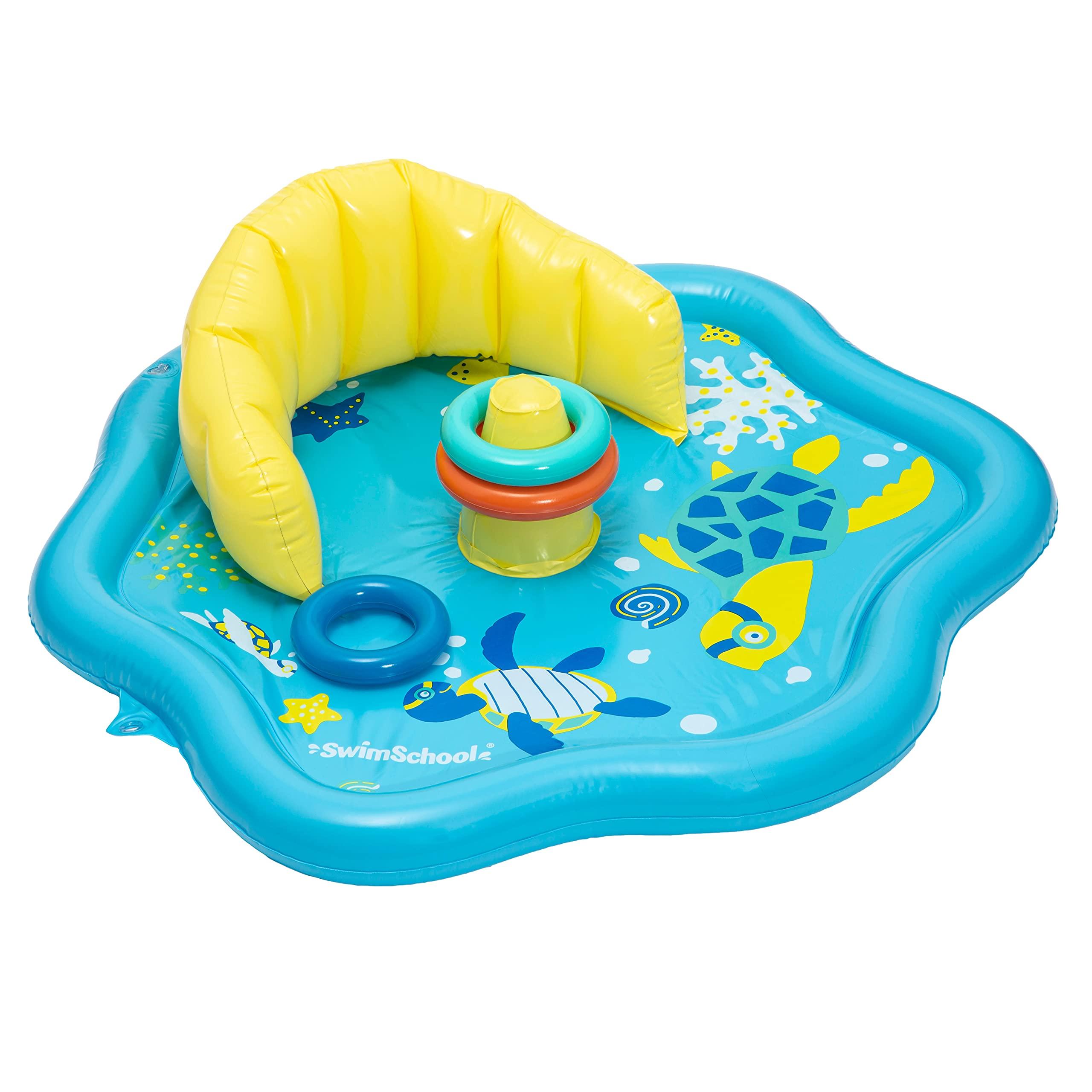 SwimSchool SwimSchool Baby Splash Play Mat Inflatable Play Pool for Babies & Infants with Backrest Includes Baby Water Toy Rings Seafoam Blue Lemon