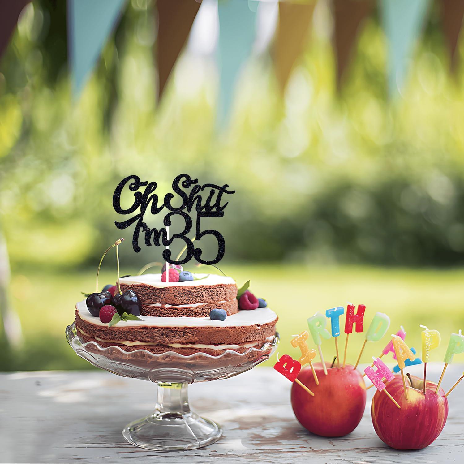 We Can Bearly Wait Black Glitter Oh Shit I\'m 35 Cake Topper, Happy 35th Birthday/Holy Shit You\'re 35/Thirty Fucking Five, Funny 35th Birthday Party Decorations Supplies