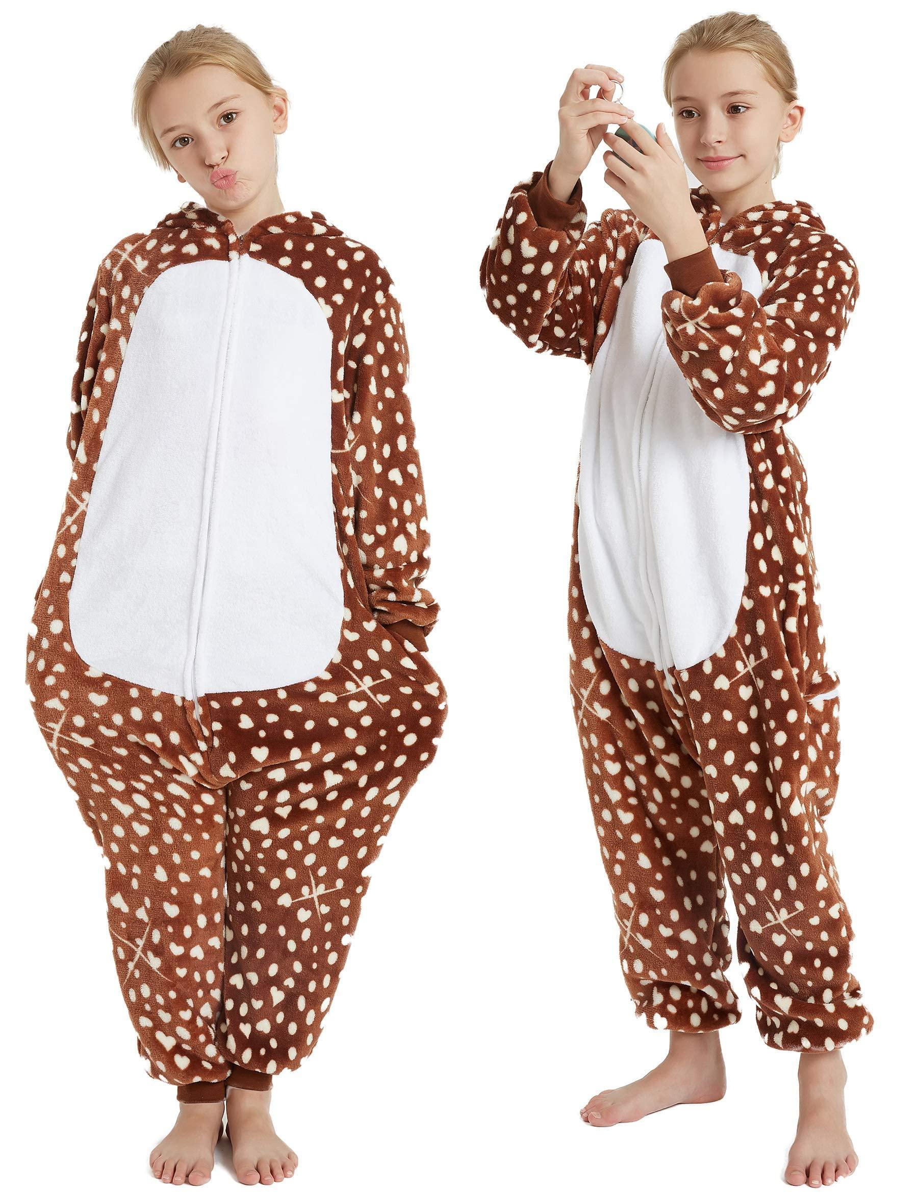 CALANTA CALANTA Deer Onesie Kids Reindeer Costume Girls Animal Pajamas Halloween Christmas Cosplay Party.Sika Deer.120