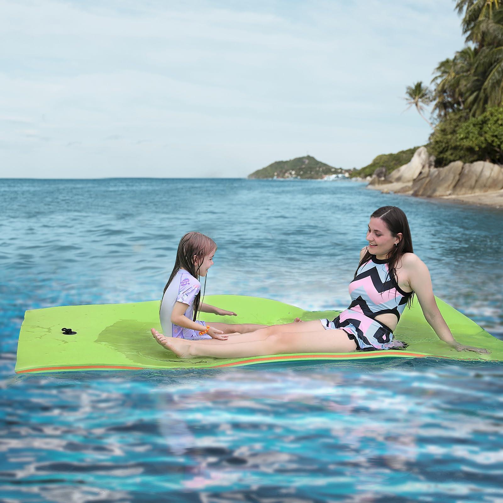 WARMOUNTS WARMOUNTS Floating Water Pad for 2 Person, 8 x 4 FT Tear-Resistant 3-Layer XPE Foam Floating Mat Recreation & Relaxing for Lake Pool River Ocean Boats Outdoor Water Activities