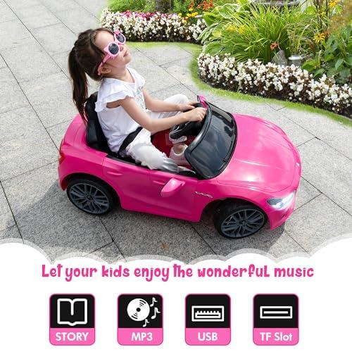 TOBBI TOBBI Kids Ride on Car, 12V Licensed Maserati Ghibli, Electric Car for Boy Girl with Remote Control, 3 Speeds, Music, Bright Lights, MP3, USB, Electric Vehicle for Kids Ages 3-6 Years, Pink