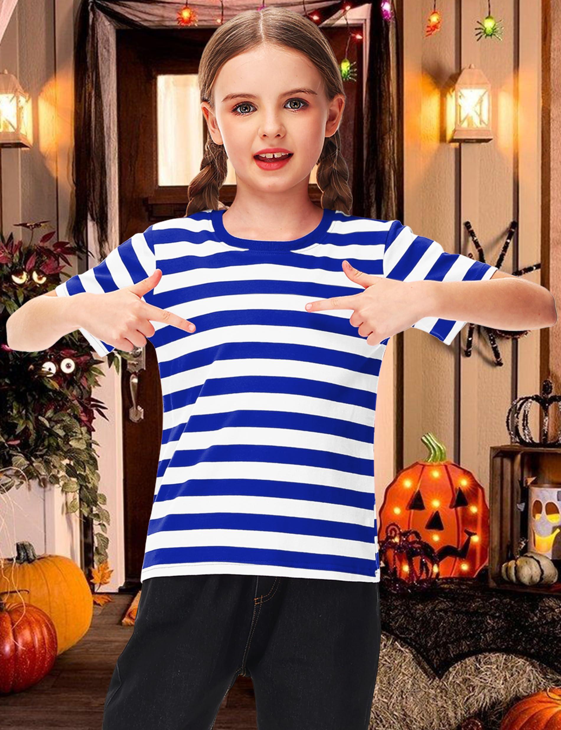 Deerose Kids Halloween Sailor Pirate Costume Blue White Striped Shirt Short Sleeve Boys Summer Tee Top 11-12 Years