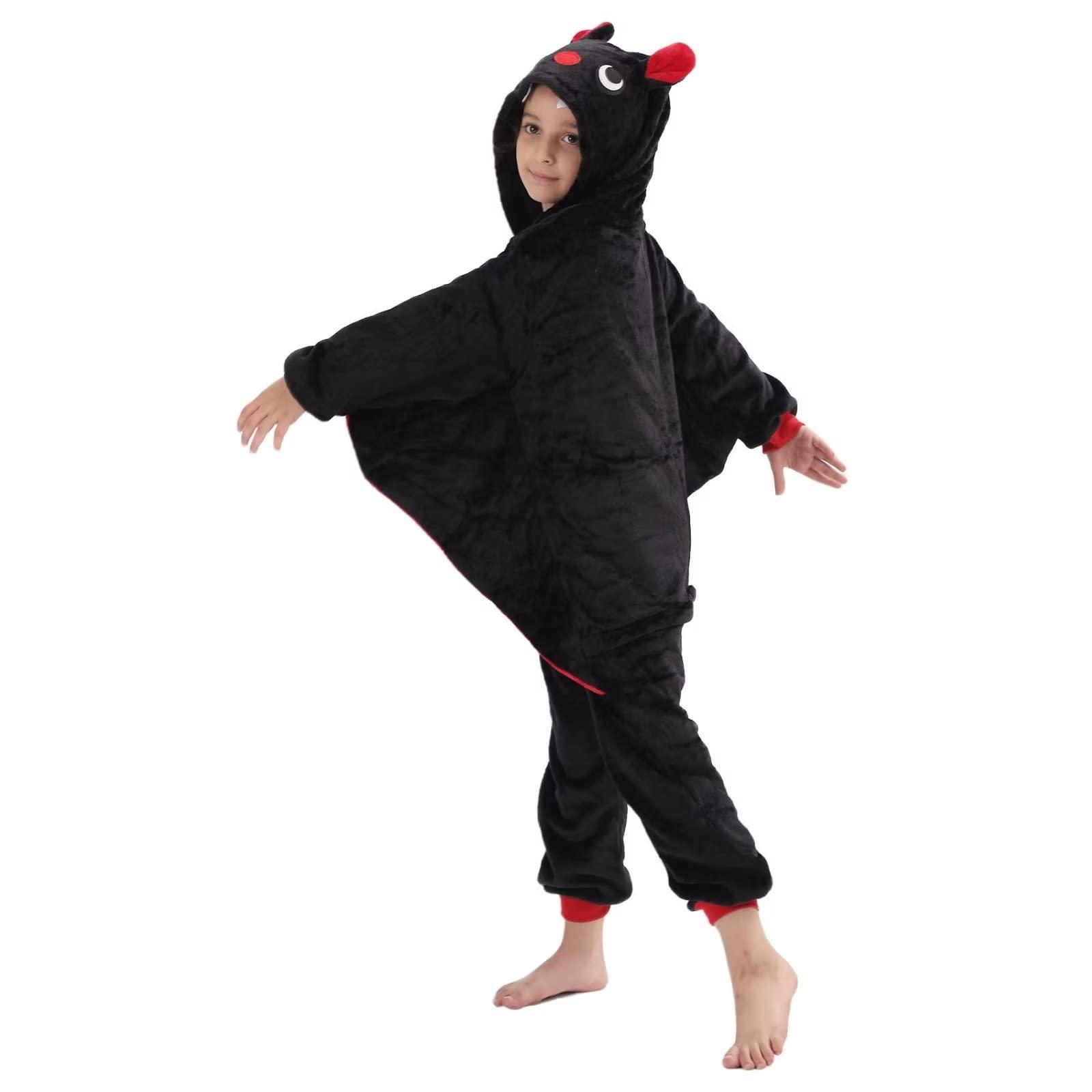 LOBUJOU LOBUJOU Kids Onesie Costume for Boys Girls Halloween Animal Cosplay One Piece Flannel Hooded Black Bat M