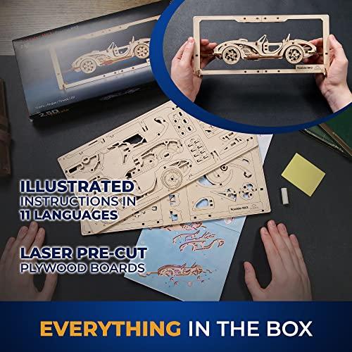 UGEARS UGEARS Roadster Models Kits to Build - Innovative 2.5D Puzzles Roadster Model Car Kits to Build for Adults - Classic Muscle Car Wooden Puzzles - Car Wood Model Kit Frame with Movable Parts