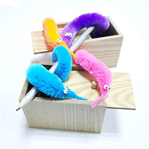 SHENGSEN SHENGSEN 24 Pieces Fuzzy Worm Toys, String Worm Pets Fuzzy Worms On String Bulk Trick Toy Party Favors for Kid Cat (6 Colors)