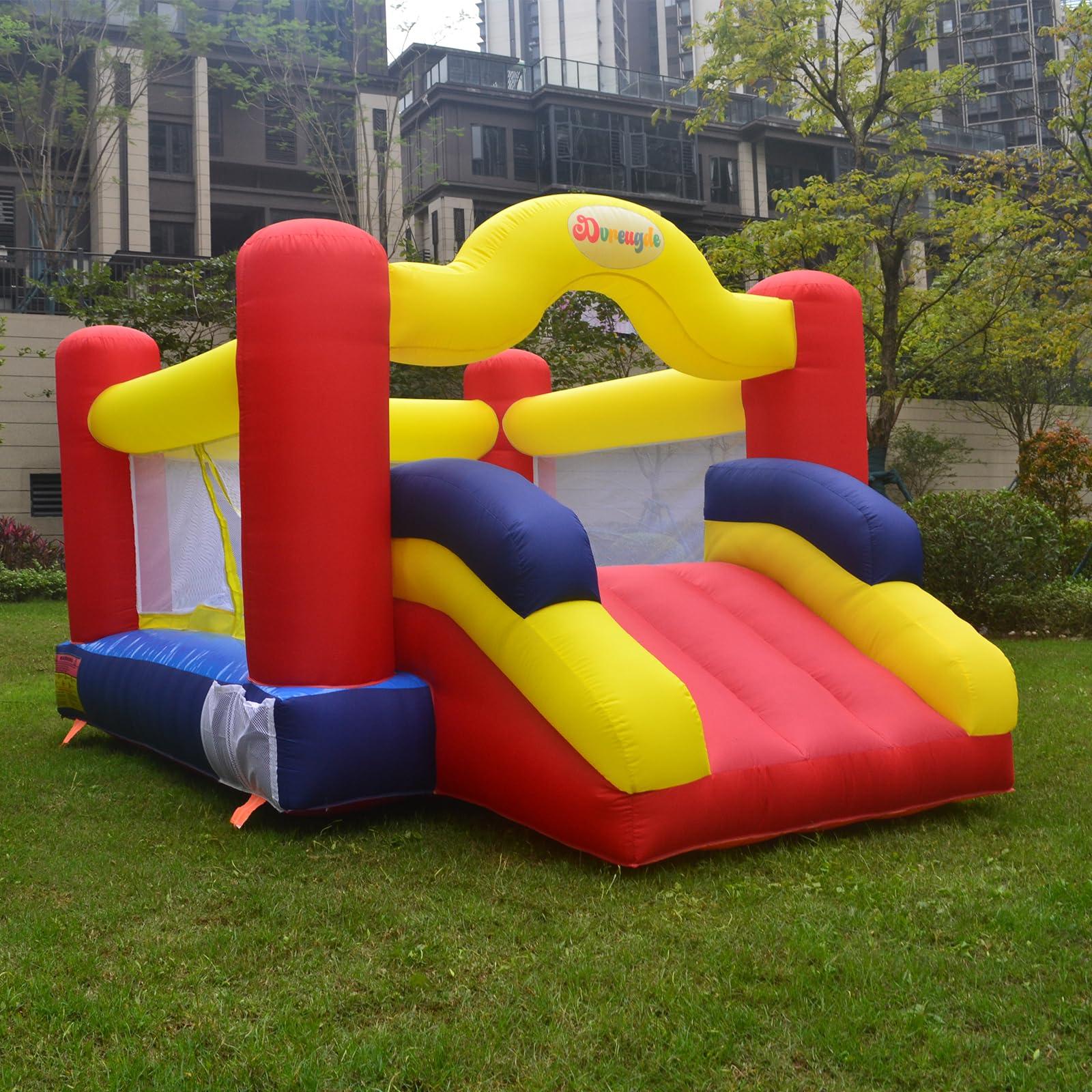 Dvreugde Dvreugde Bounce House, Inflatable Bouncer with Air Blower and Slide, Family Backyard Bouncy Castle with Dart Ball Game, Bouncy House for Kids, 12 ft x 9 ft x 7 ft H