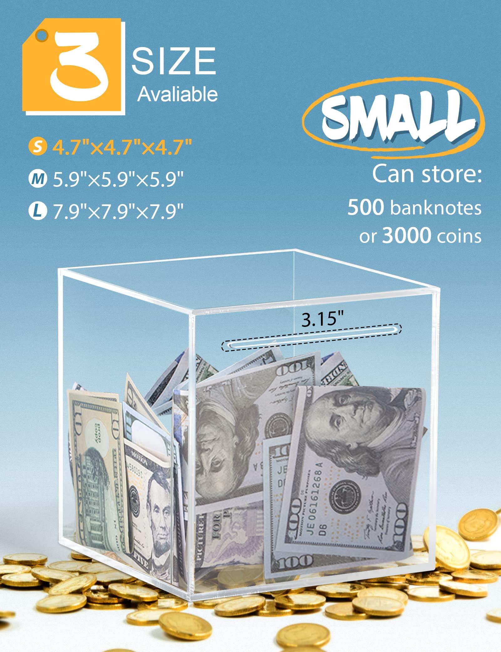 Kypeeka Kypeeka Clear Acrylic Piggy Bank for Adults Kids, Clear Money Saving Box Must Break to Open, Unopenable Piggy Bank for Cash Coins - 4.72\"