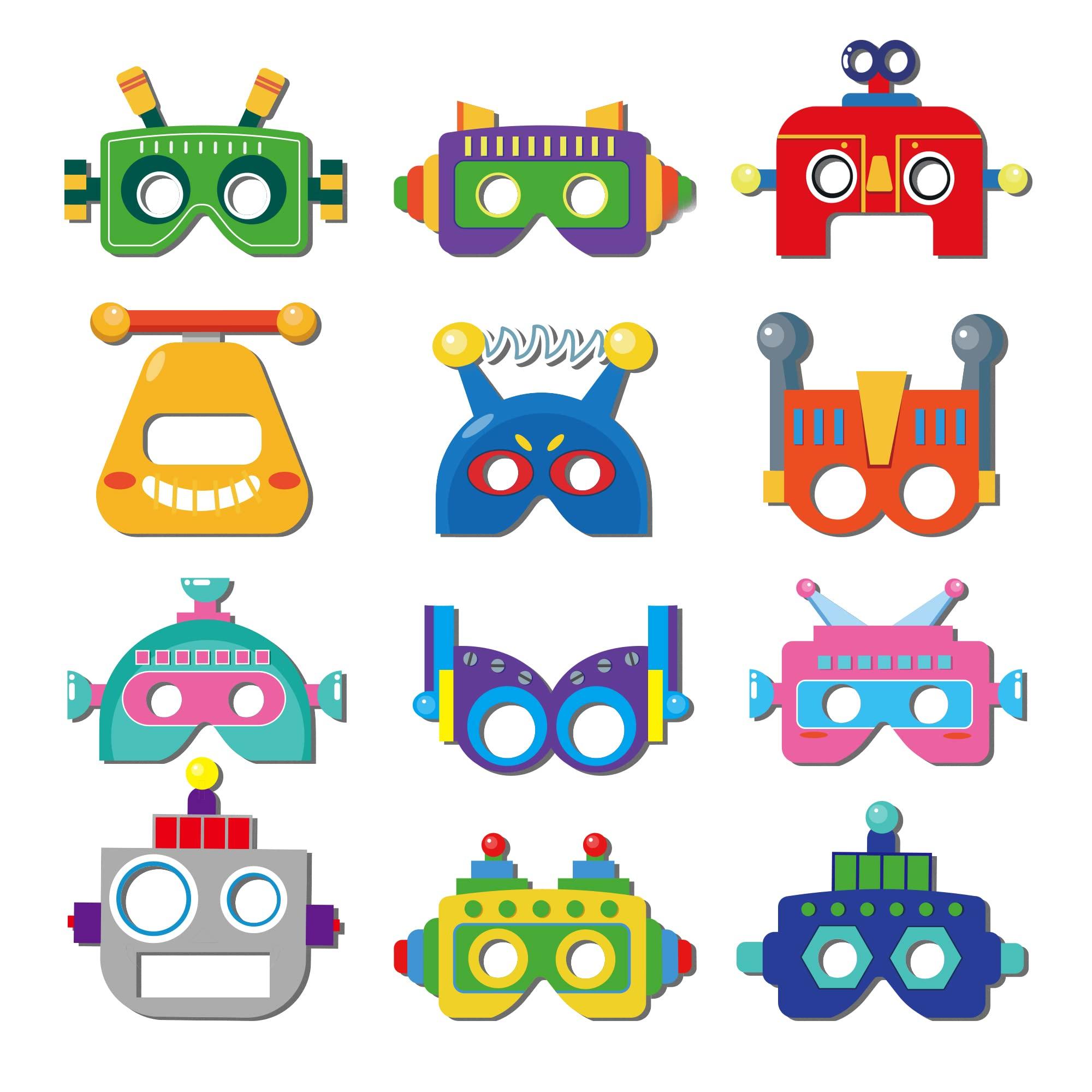 Lide Road 12 PCS Robot Paper Masks Robot Birthday Party Cosplay Masks for Birthday Party Bots Party Supplies Gift Robots Party Favor Birthday Cosplay Dress up Costumes for Kids Boy Girl Party Favors