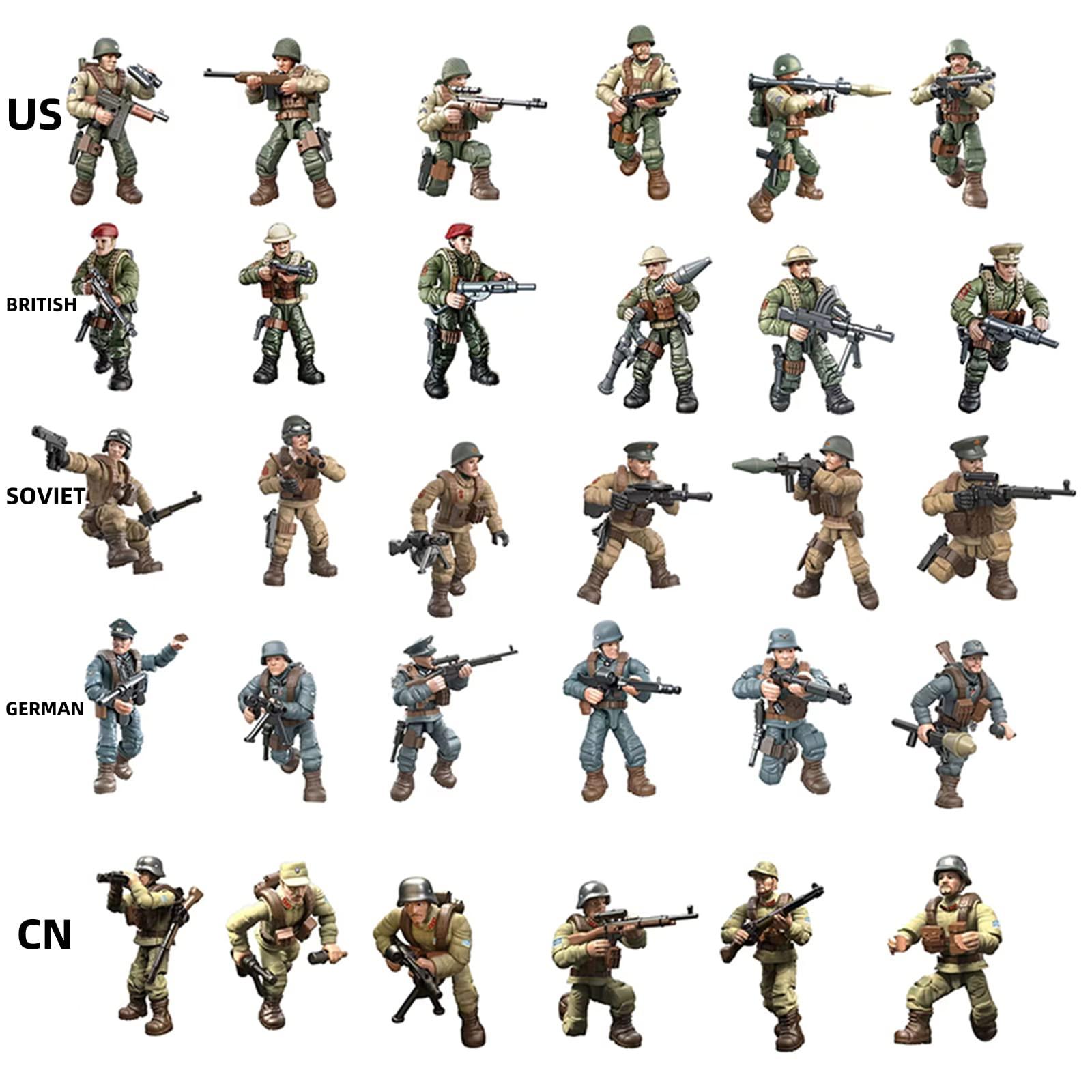 MEIEST MEIEST 6 PCS Mini WWII Soldier Military Action Figures, Army Model Building Block Toys with Multiple Military Weapons Accessories,Party Favors Set for Kids (US Army)