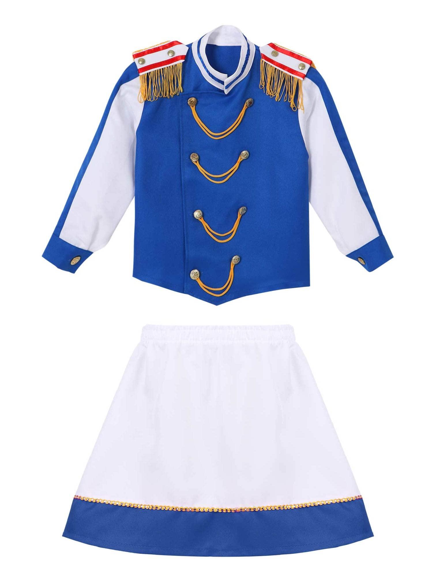 MSemis MSemis Unisex Girls Boys Deluxe Marching Band Uniform Sets Royal Guard Show Festival Costume Type B Blue 9-10 Years