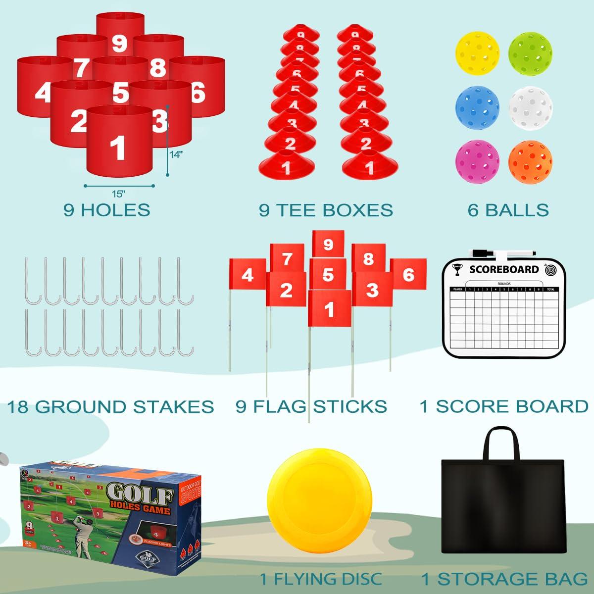 FINCOME FINCOME Golf Yard Bucket Games 9 Holes Golf Practice Game with Flag, Golf Chipping Game for Kids and Adults Outdoor Indoor Portable Backyard Golf Game for Park, Beach, Backyard, Lawn