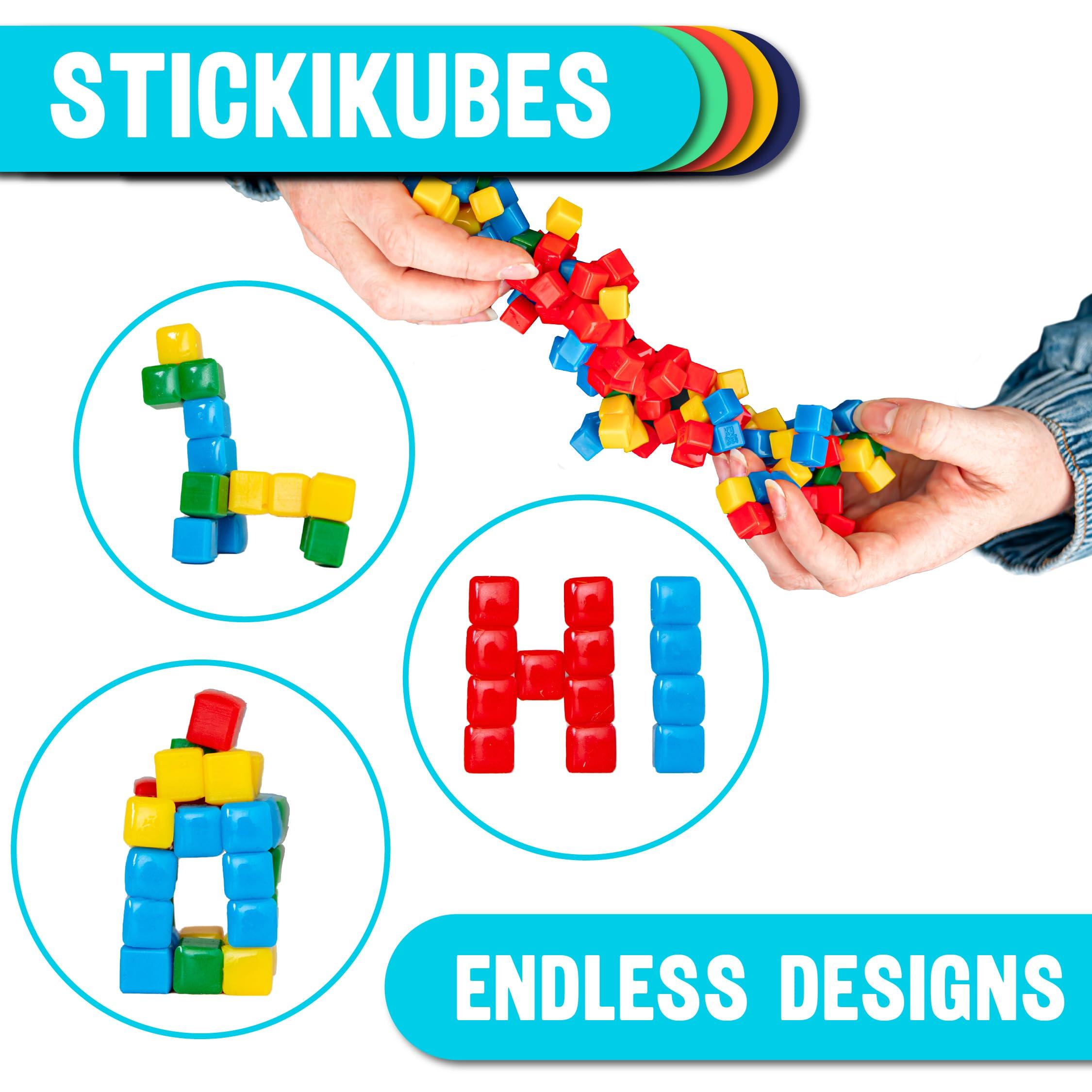 KOMARC GAMES KOMARC GAMES StickiKubes, Mini Stacking Cubes That Stick to Anything, Non Toxic Kid Safe Sticky Blocks, Creative Construction Toy - 125 Cubes, 4 Colors, Tub