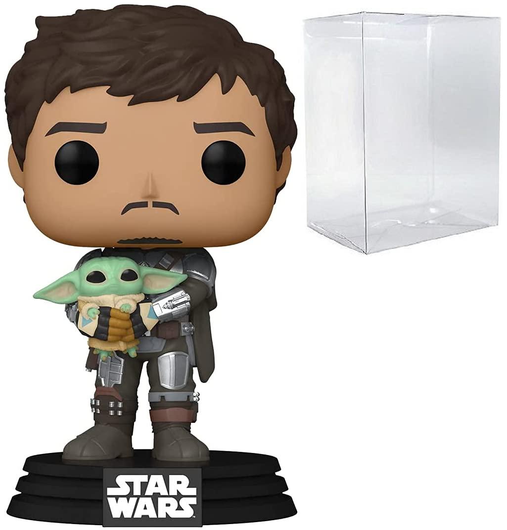 Funko Funko Star Wars: The Mandalorian - Mandalorian (Din Djarrin) Holding Grogu [The Child] Pop! Vinyl Figure (Bundled with Compatible Pop Box Protector Case)