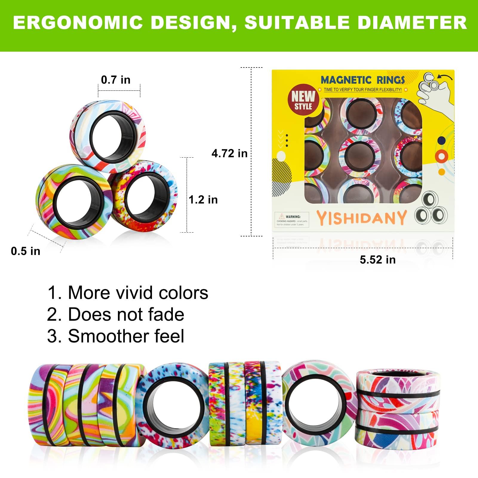 YISHIDANY YISHIDANY 9Pcs Magnetic Rings Fidget Toys Pack, Magnets Finger Spinner for ADHD Stress Relief, Magical Fingears Ring for Training Relieves Autism Anxiety, Great Idea Gift for Adults Teens Kids