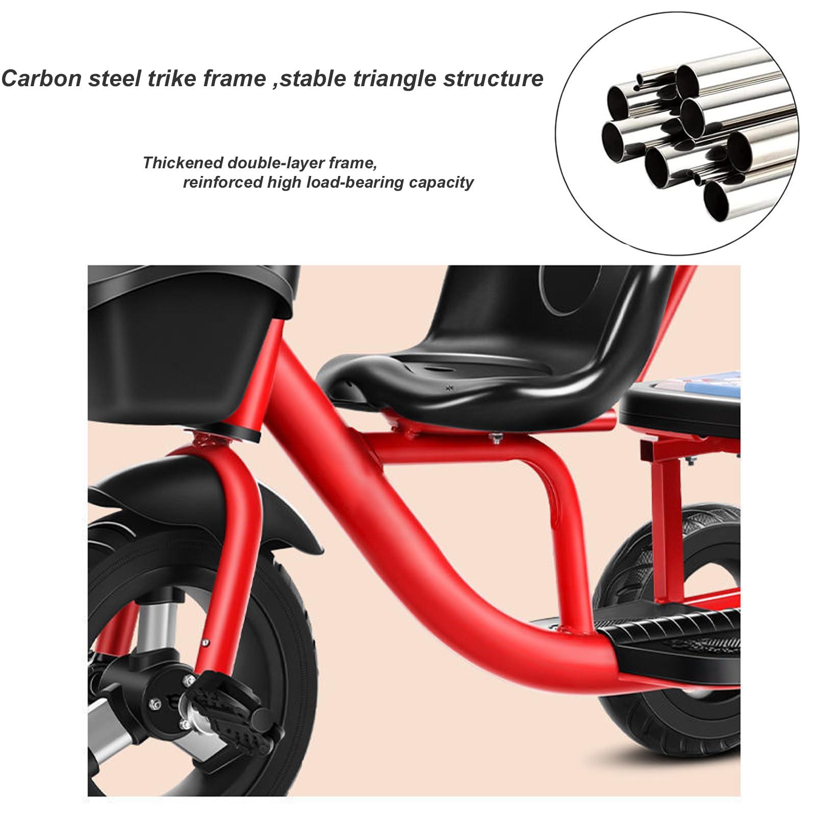 JIYIAN Twin Stroller Trike for Kids,Tricycle Stroller,Two-Seater Pedal Bicycle with Spacious Rear Adjustable Seat/Removable Rear Push Handle/Enlarged Pedals,Red,Style 4