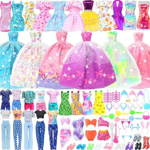 BJDBUS BJDBUS 50 Pcs Doll Clothes and Accessories, 2 Wedding Gowns 4 Fashion Dresses 2 Tops 2 Pants Outfits 2 Swimsuits Bikini 10 Shoes 10 Hangers 17 Doll Stuffers Accessories for 11.5 inch Girl Doll