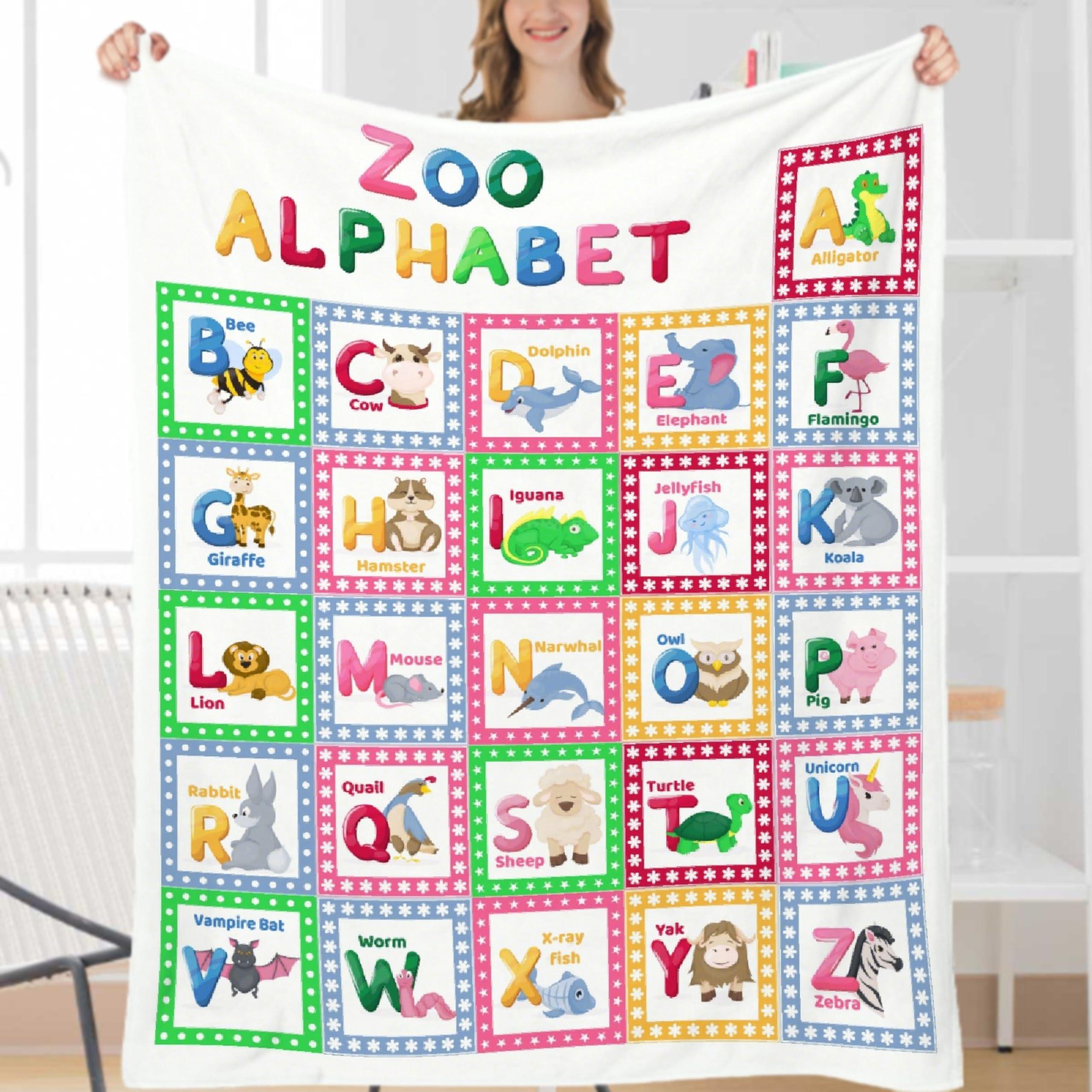 YABUKITA YABUKITA Animal Alphabet Blanket Throw ABC Throw Blanket Educational Learning Throw Blanket Alphabet Nursery Decor for Bedroom Playroom 40x50in for Kids/Child