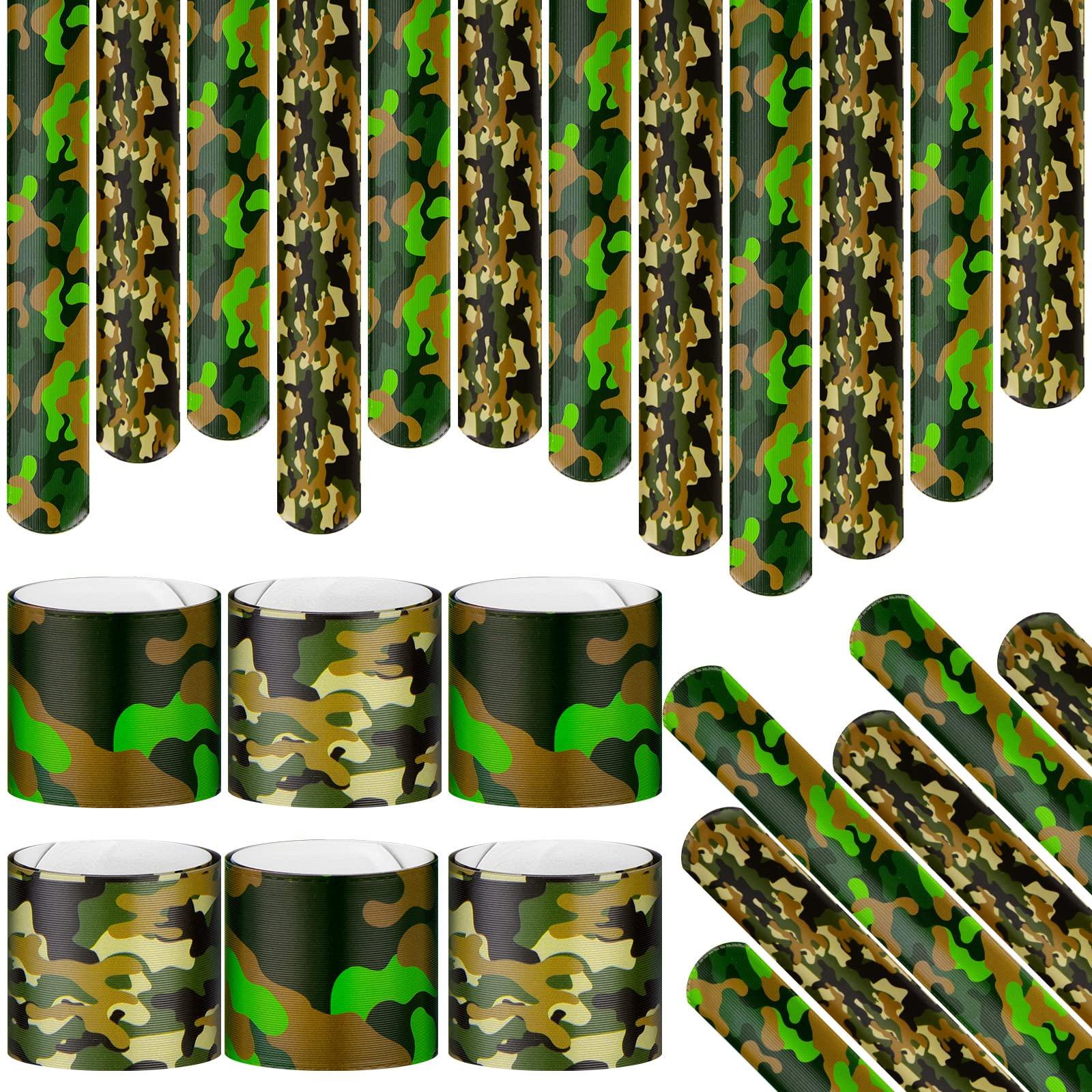 Hungdao Hungdao 24 Pcs Camo Slap Bracelets for Kids Assorted Army Slap Bracelets Green Camouflage Military Wristbands for Kids Adult Army Party Birthday Favors Decorations Supplies