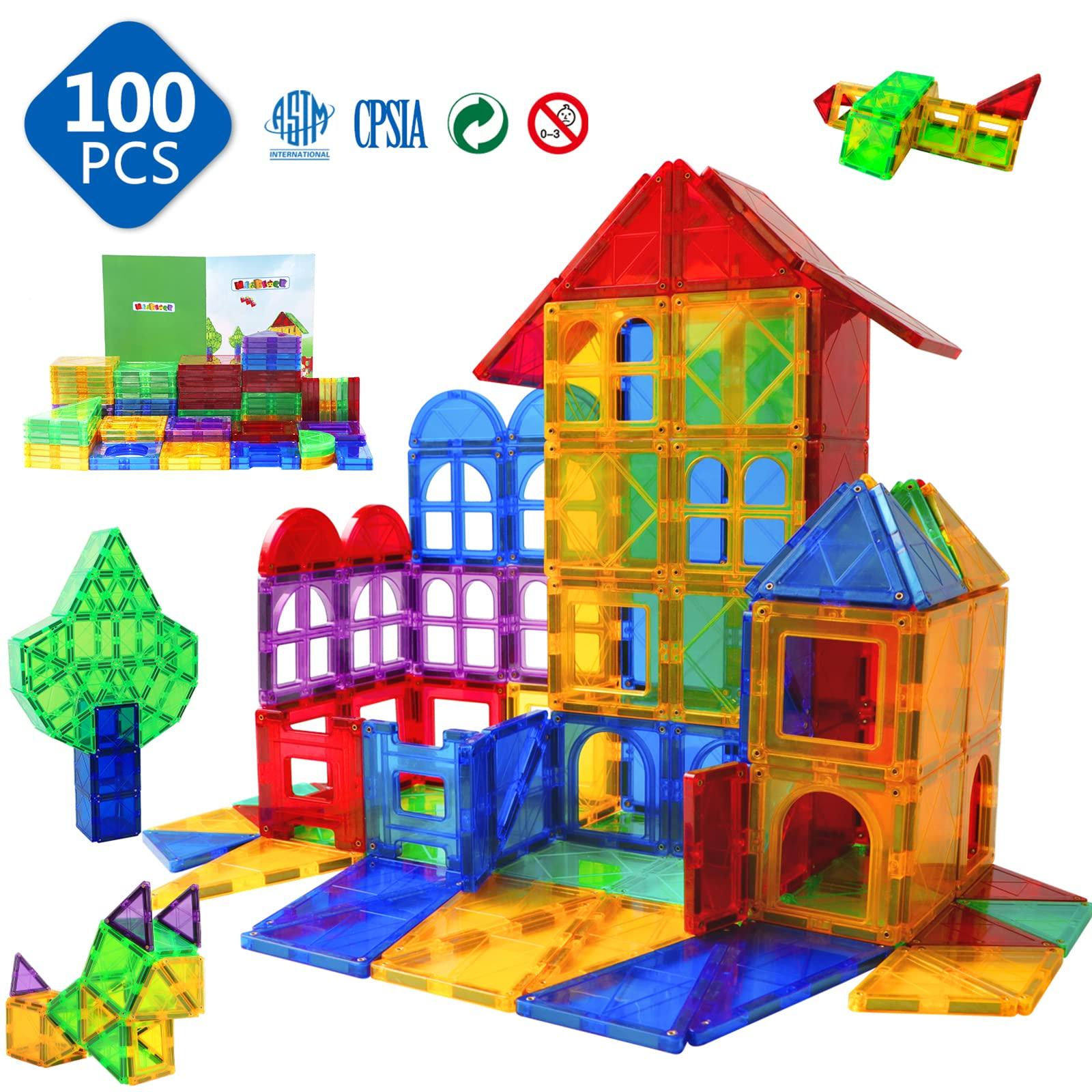 MAGBLOCK MAGBLOCK Magnet Toys Kids Magnetic Building Tiles 100 Pcs 3D Magnetic Blocks Preschool Building Sets Educational Toys for Toddlers Boys and Girls.
