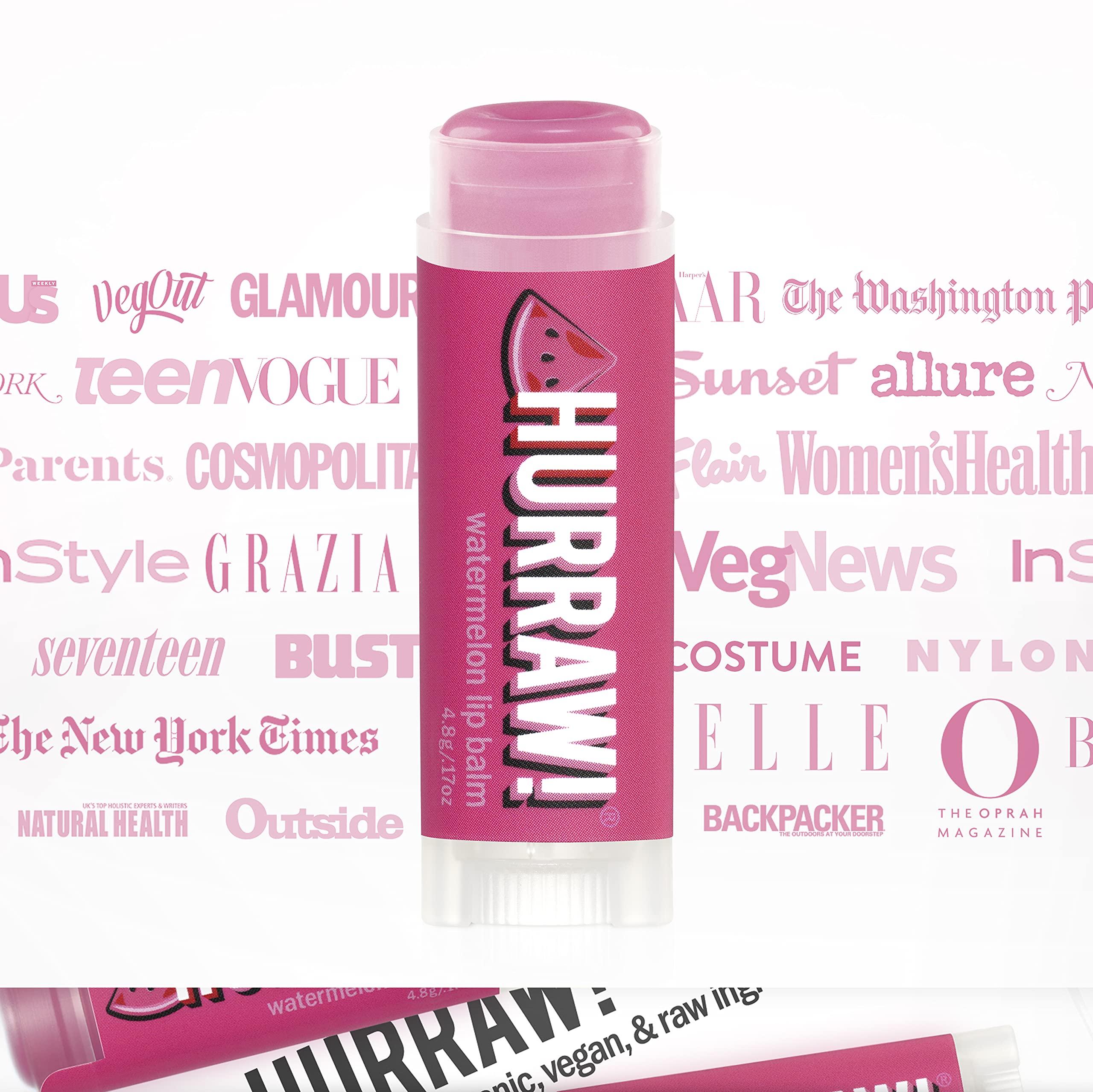 HURRAW! Hurraw! Watermelon Lip Balm: Organic, Certified Vegan, Cruelty and Gluten Free. Non-GMO, 100% Natural Ingredients. Bee, Shea, Soy and Palm Free. Made in USA