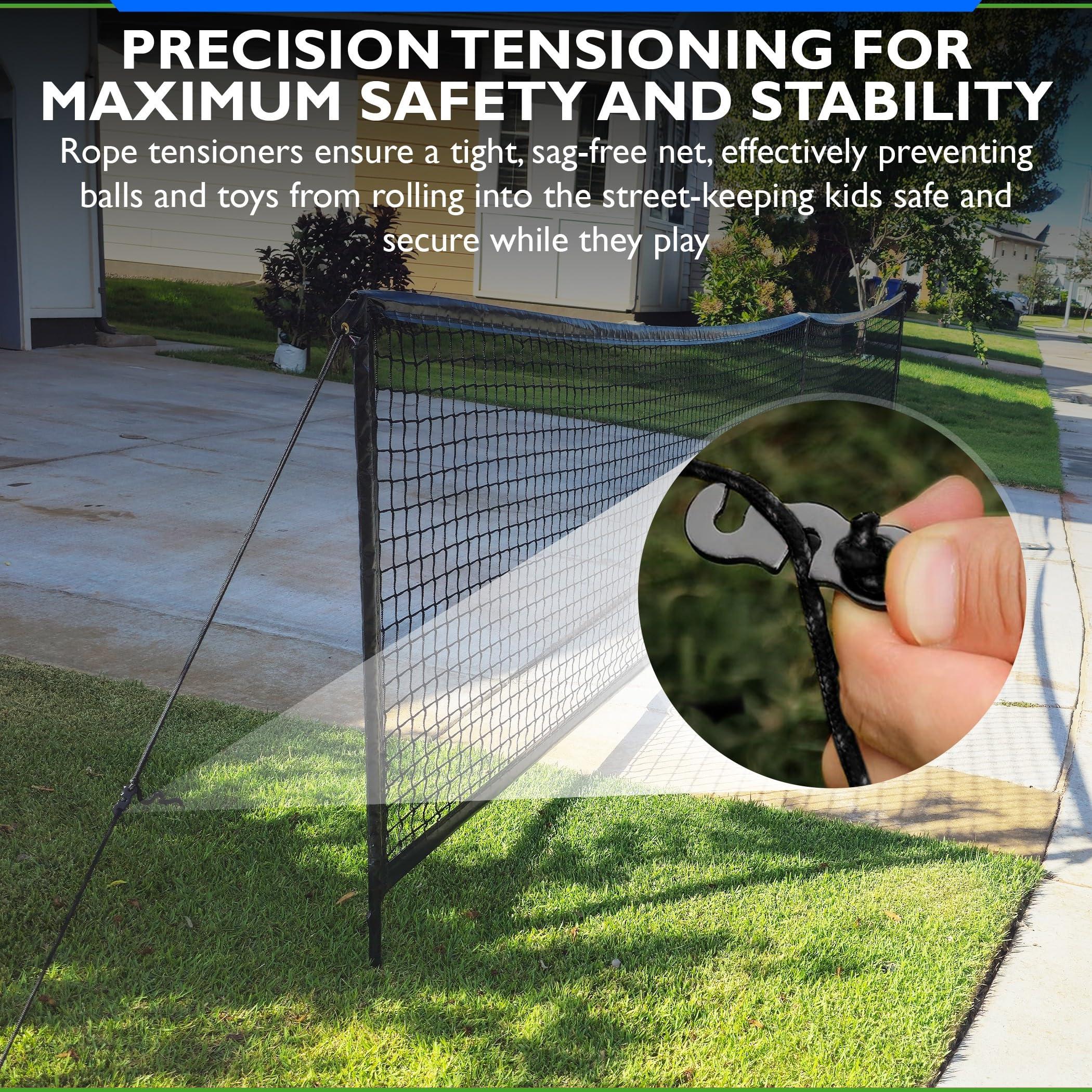 SAFER MEADOWS Driveway Net | 26' Wide 39" Tall Guard | Non Retractable Design Prevents Sag | Barrier Screen Stop Basketballs & Toys | Driveway Fence for Kids Safety