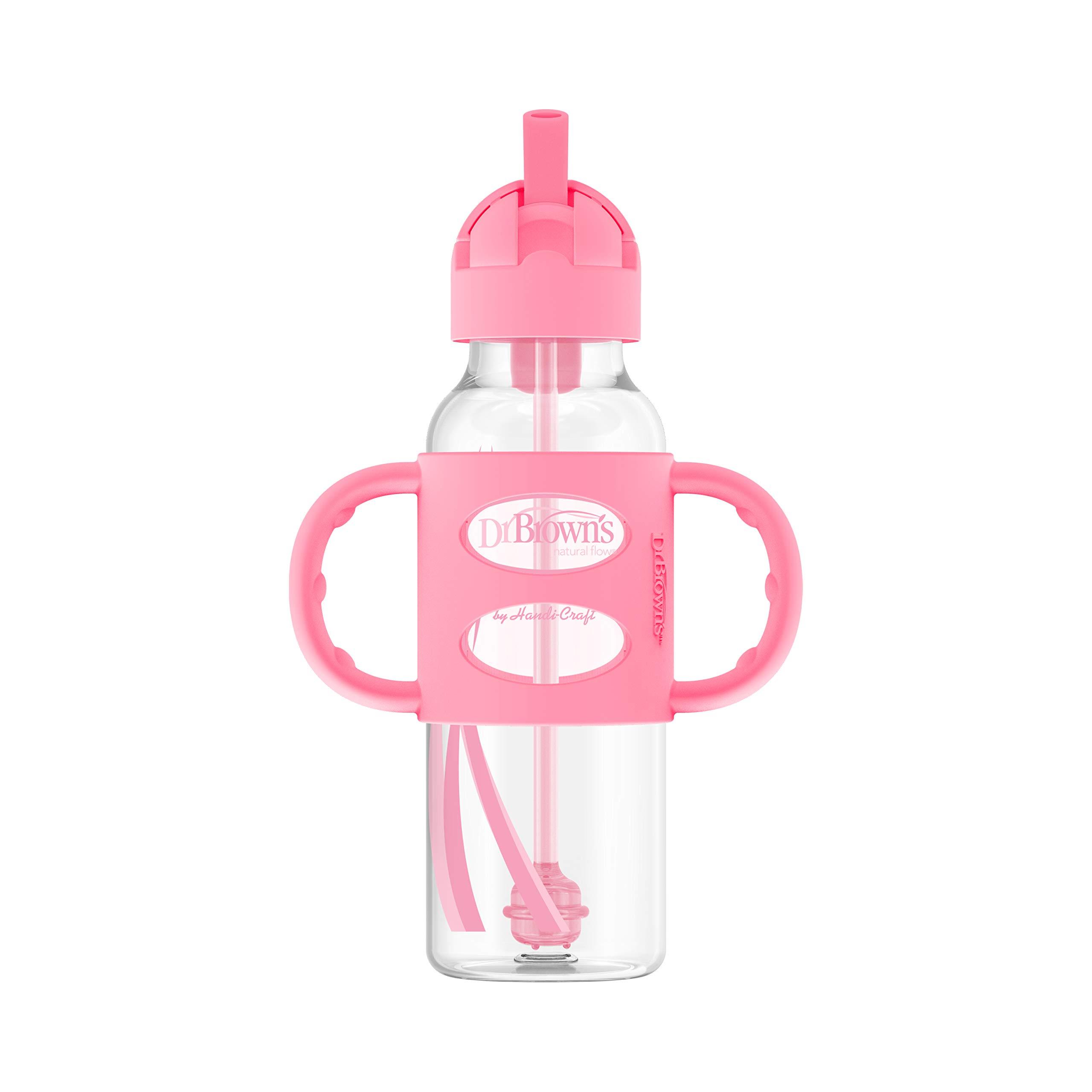 Dr. Brown\'s Dr. Brown's Milestones Insulated Sippy Cup with Straw and Handles, Pink, 10oz, 2 Pack, 12m+ & Milestones Narrow Sippy Straw Bottle with 100% Silicone Handles, 8oz/250mL, Pink, 1 Pack, 6m+
