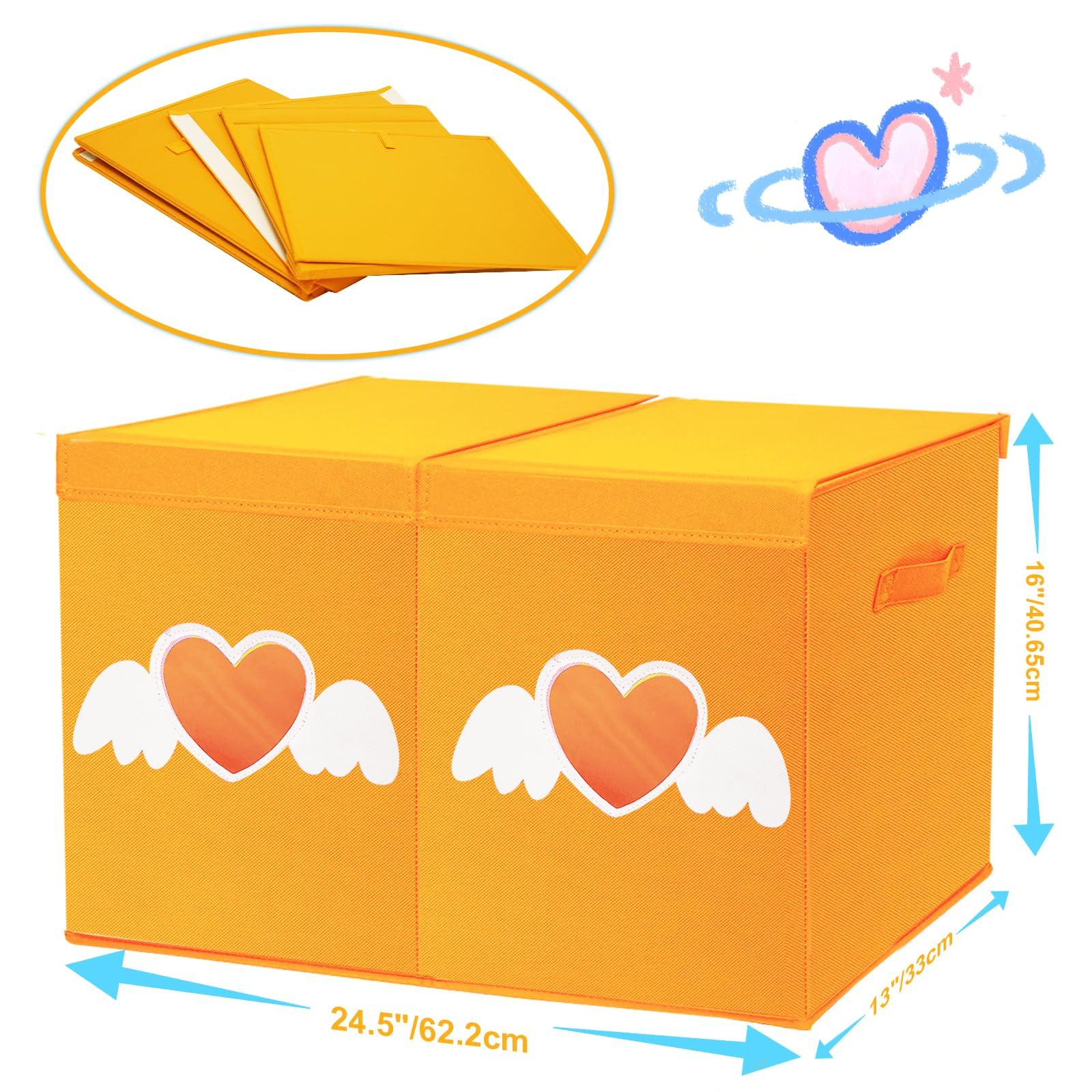 Xmasorme Large Toy Box Chest,Collapsible Sturdy Storage Bins with Lids,Large Kids Toy Storage Organizer Boxes Baskets for Kids,Boys,Girls,Toddler,Nursery Room,Playroom(Orange Heart)