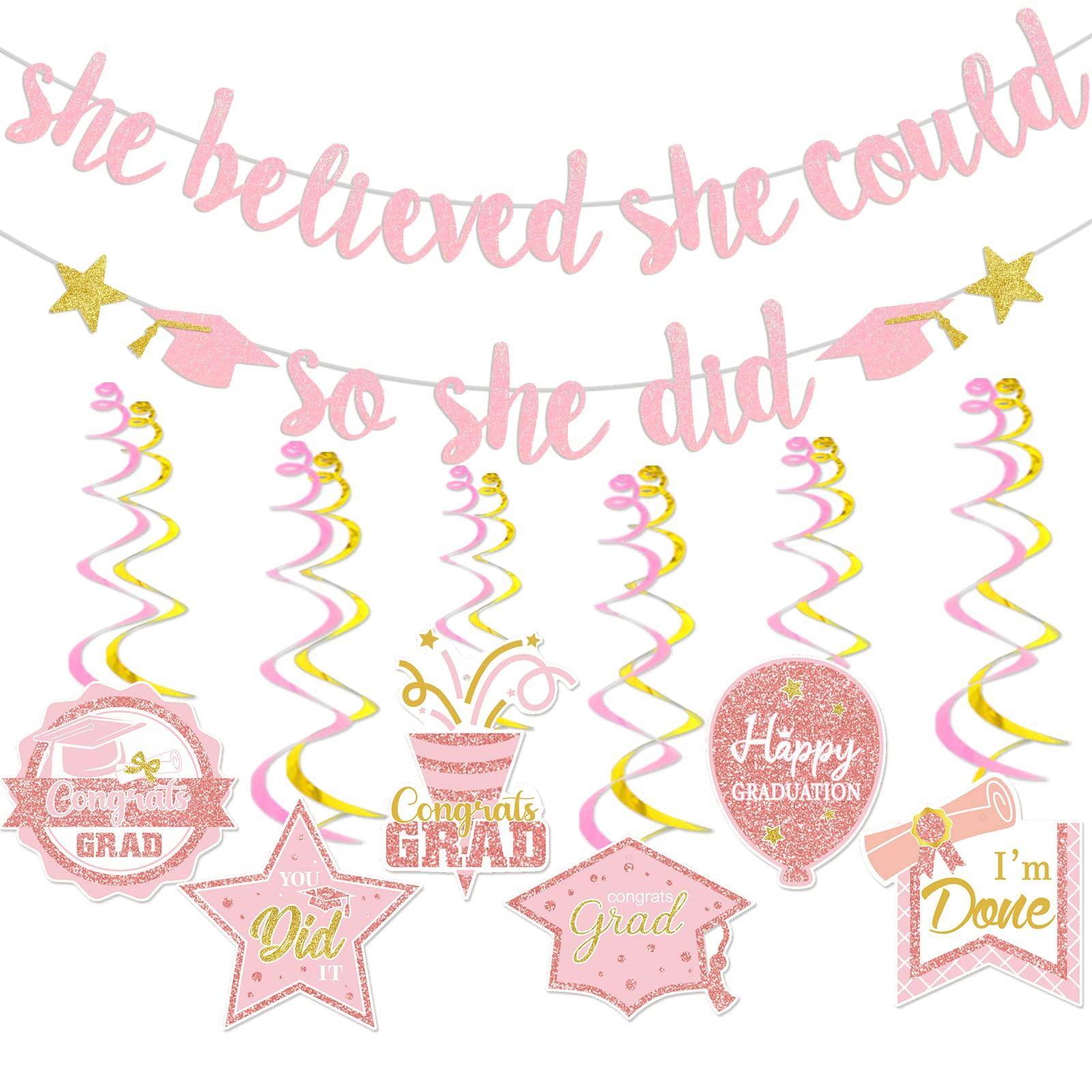 HigzYovn She Believed She Could So She Did Banner Graduation Party Decorations 2024 College Graduation Decorations She Believed She Could Party Decor (rose gold)