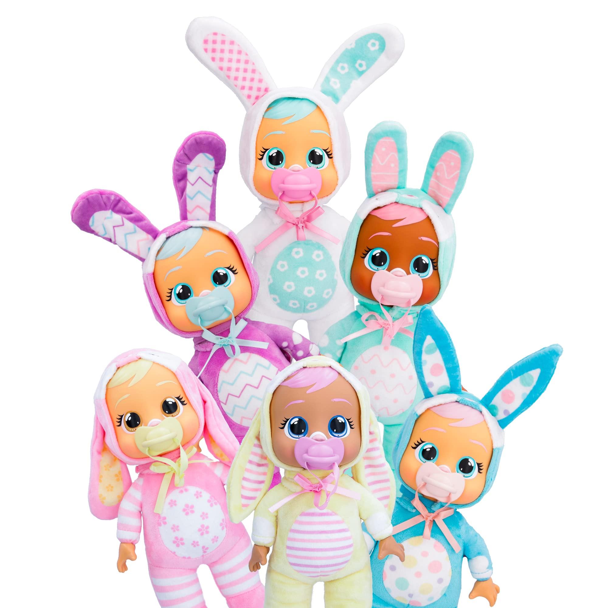Cry Babies Magic Tears Cry Babies Tiny Cuddles Bunnies Sally - 9 inch Baby Doll, Cries Real Tears, Yellow Bunny Themed Pajamas