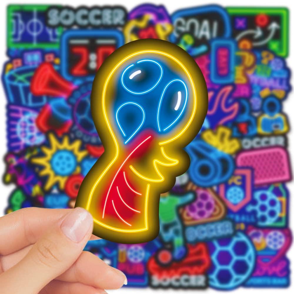 shouqiuzhonglv 50PCS Soccer Stickers, Cool Neon Football Vinyl Waterproof Stickers for Scrapbook Water Bottles, Luggage, Teaching Incentives, Soccer Team Gifts for Kids, Teens and Adults