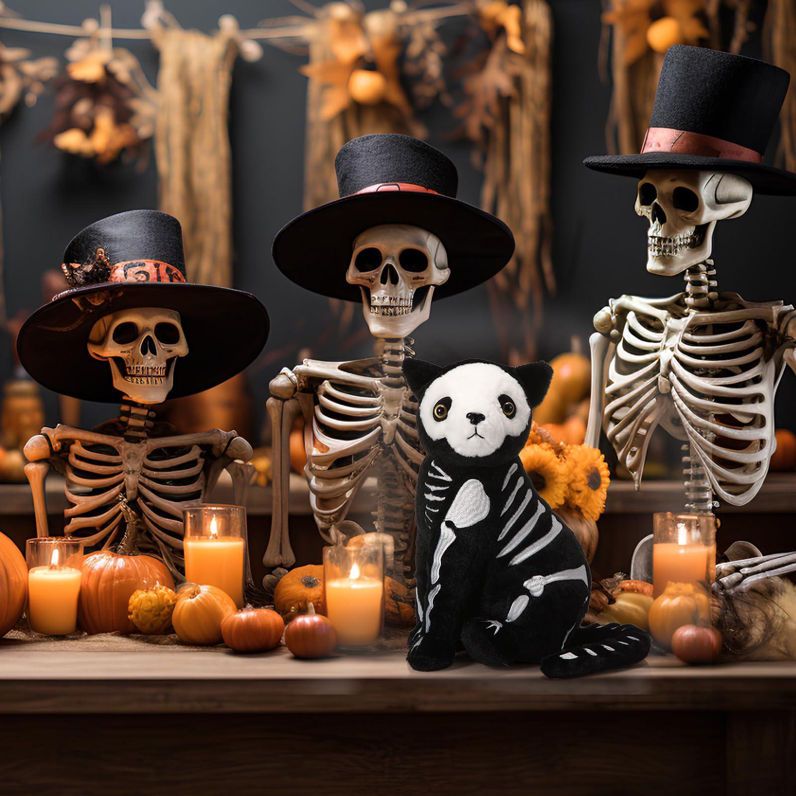 Hiboom Hiboom Skeleton Black Cat Stuffed Animal 13 Inch Soft Plush Black Kitten Stuffed Animal Nightmare Catnap Plush for Halloween Day of The Dead Decor Gift Birthday Party Favors(Stylish Style)
