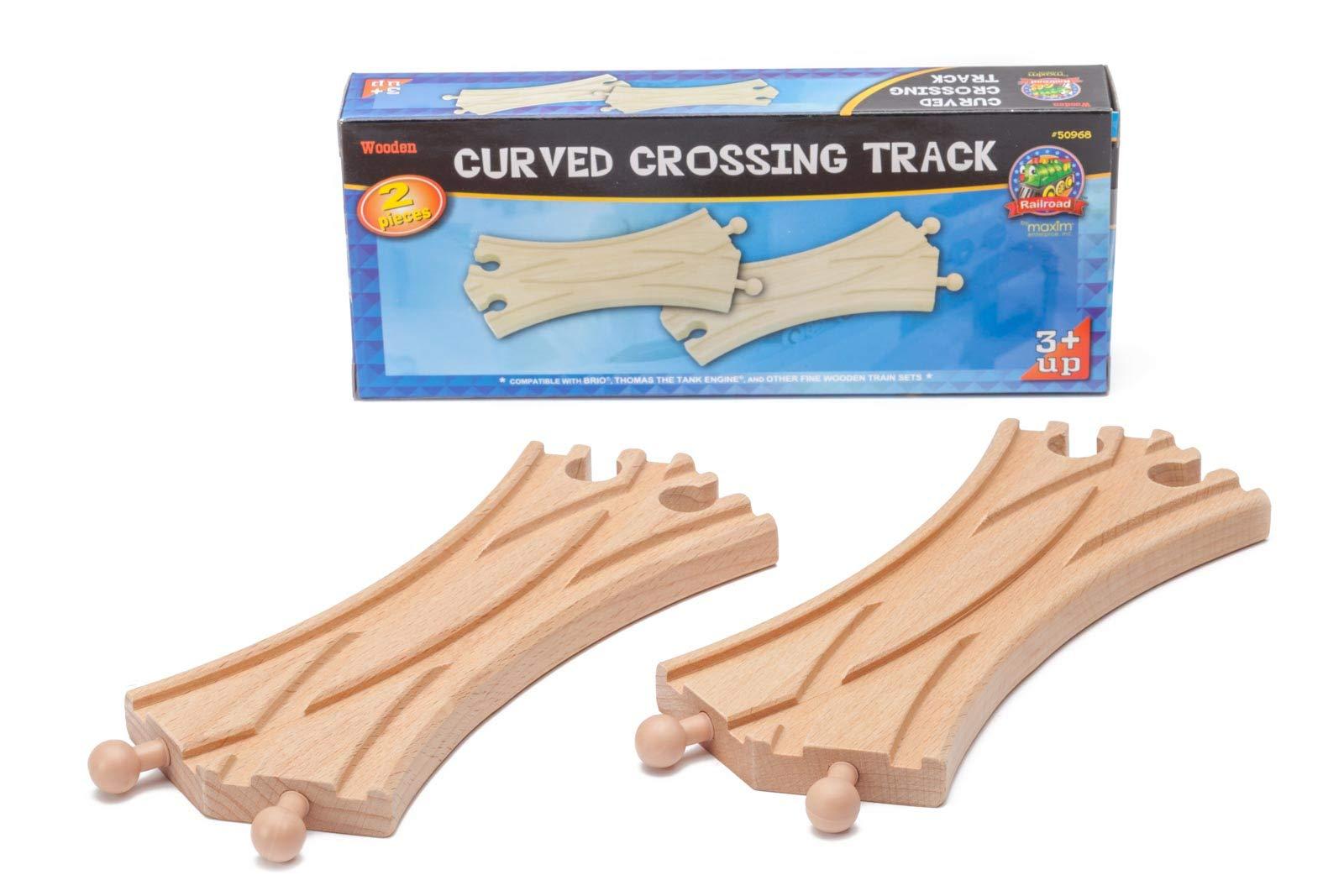 maxim enterprise, inc. maxim enterprise, inc. Curved Crossing Track for Wooden Toy Train, 2 Pcs Wood Train Track Set to Let Trains Switch to Other Side of Track, Compatible with Major Name Brand Wooden Train Sets