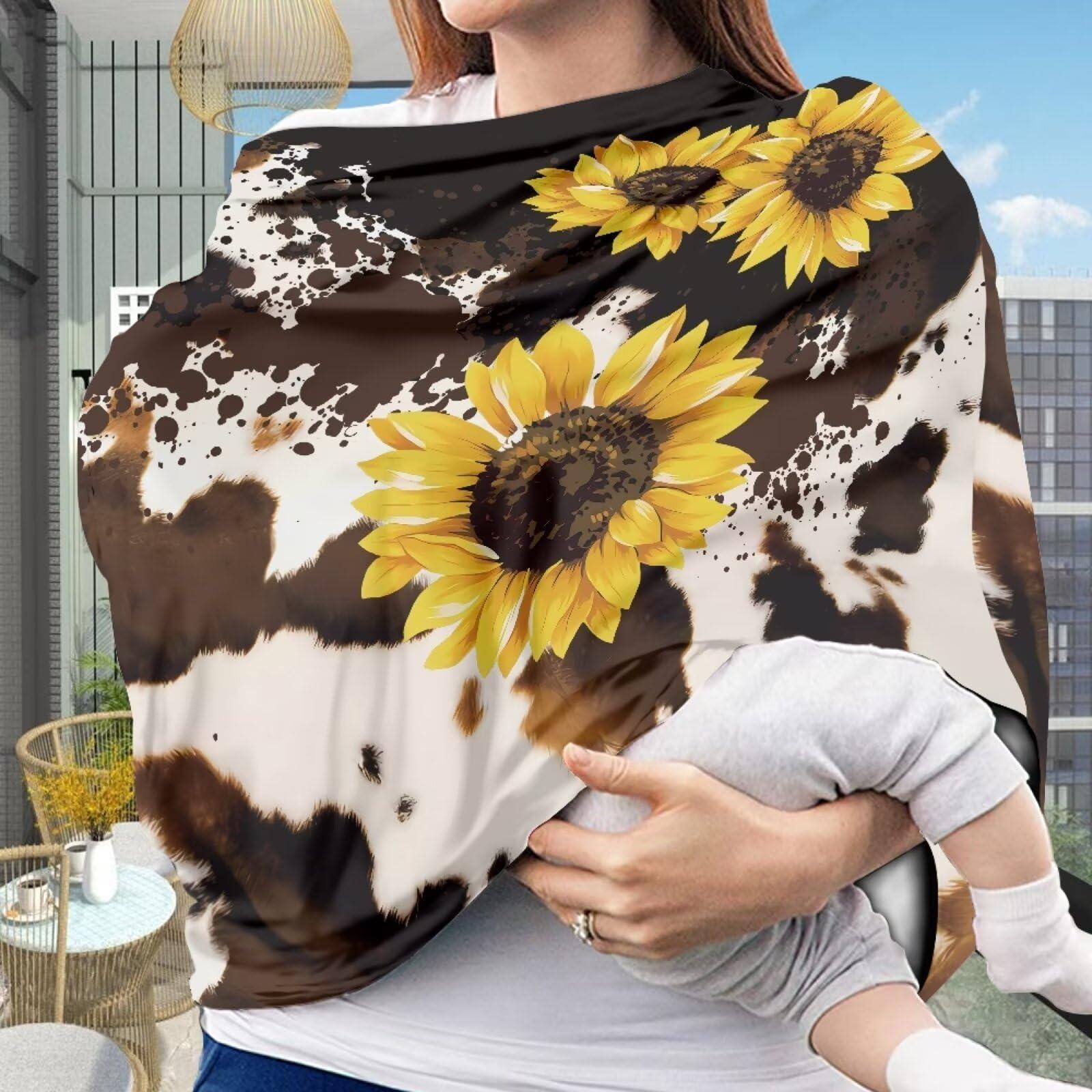 JOAIFO JOAIFO Sunflower Baby Car Seat Cover,Infant Carseat Canopy, Cow Print Nursing Breastfeeding Cover,Stretchy Carrier Covers for Stroller/High Chair/Shopping Cart