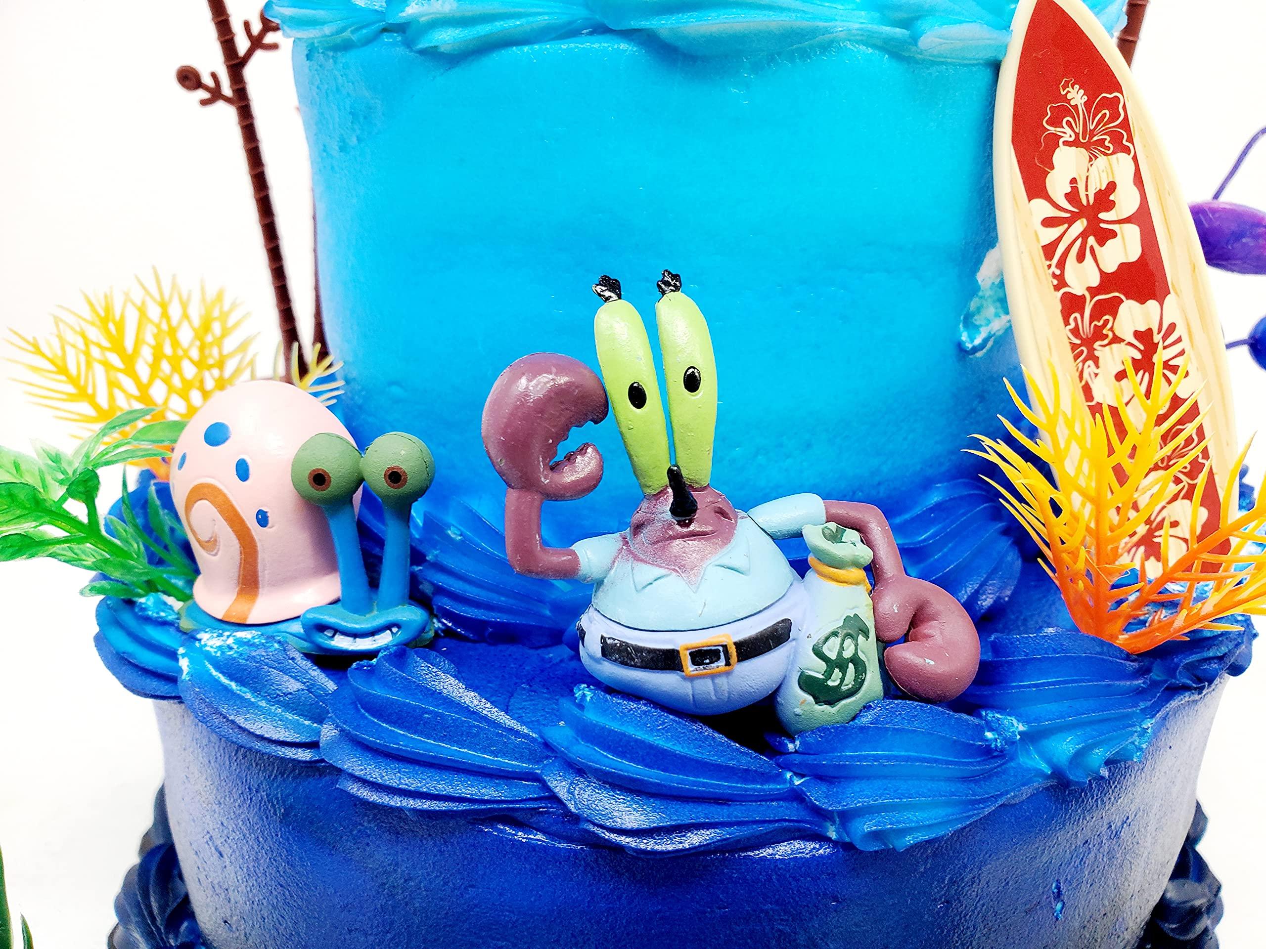 Birthday Celebrations Spongebob Squarepants Cake Topper with Random Character Figures and Decorative Accessories (Unique Design)