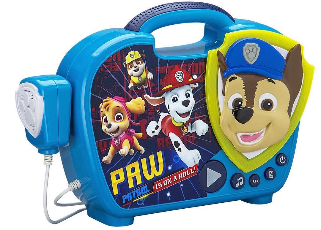 eKids EKids PW-115 Paw Patrol Sing Along Boombox with Microphone, Built in Music, Flashing Lights, Real Working Mic for Kids Karaoke Machine, Connects Mp3 Player Aux in Audio Device, Blue
