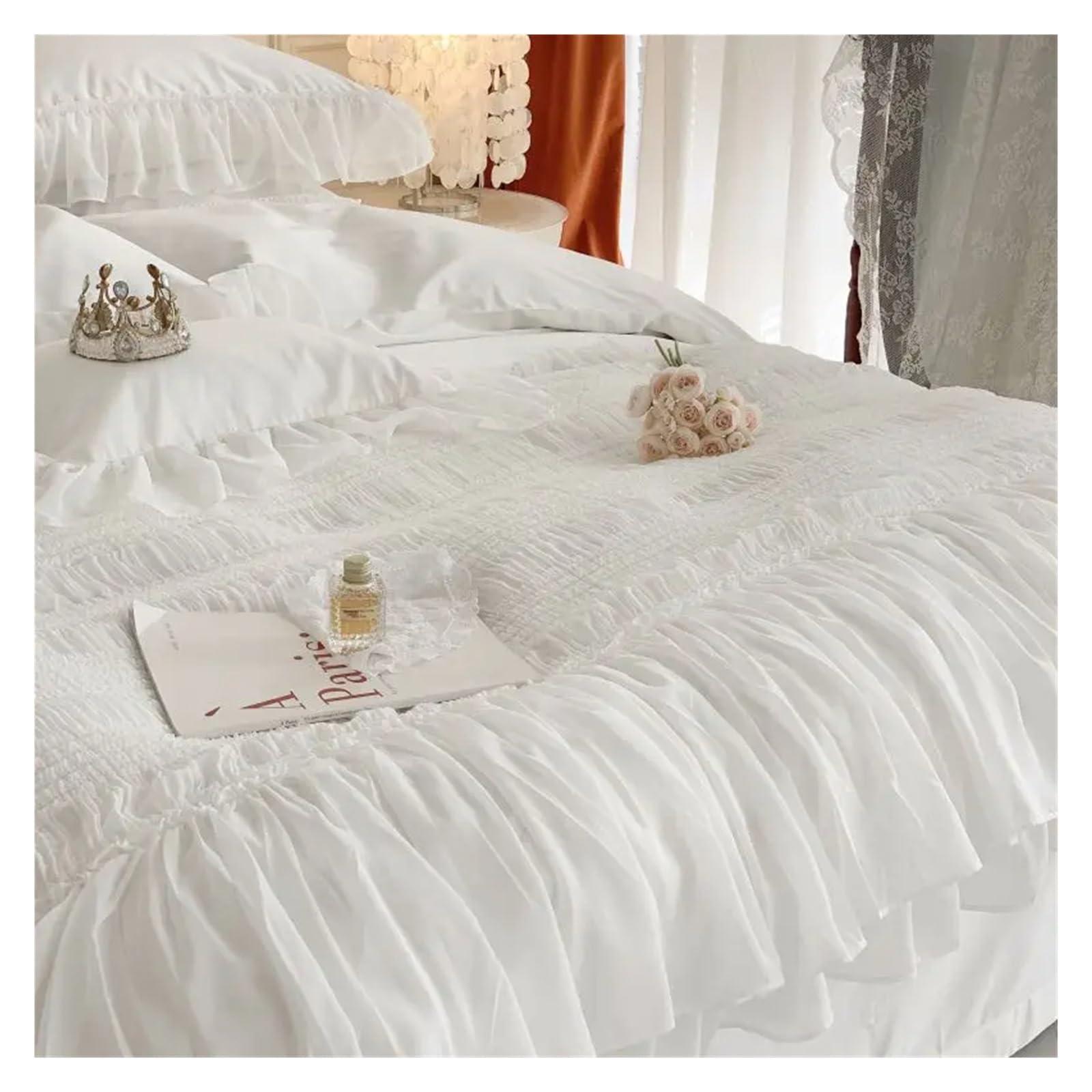 ADovz ADovz 4pcs Bedding Set Egyptian Cotton Bedlinen Ruffle Duvet Cover Flat Sheet Pillowcase White Bed Set for Girls,Bed Sheets