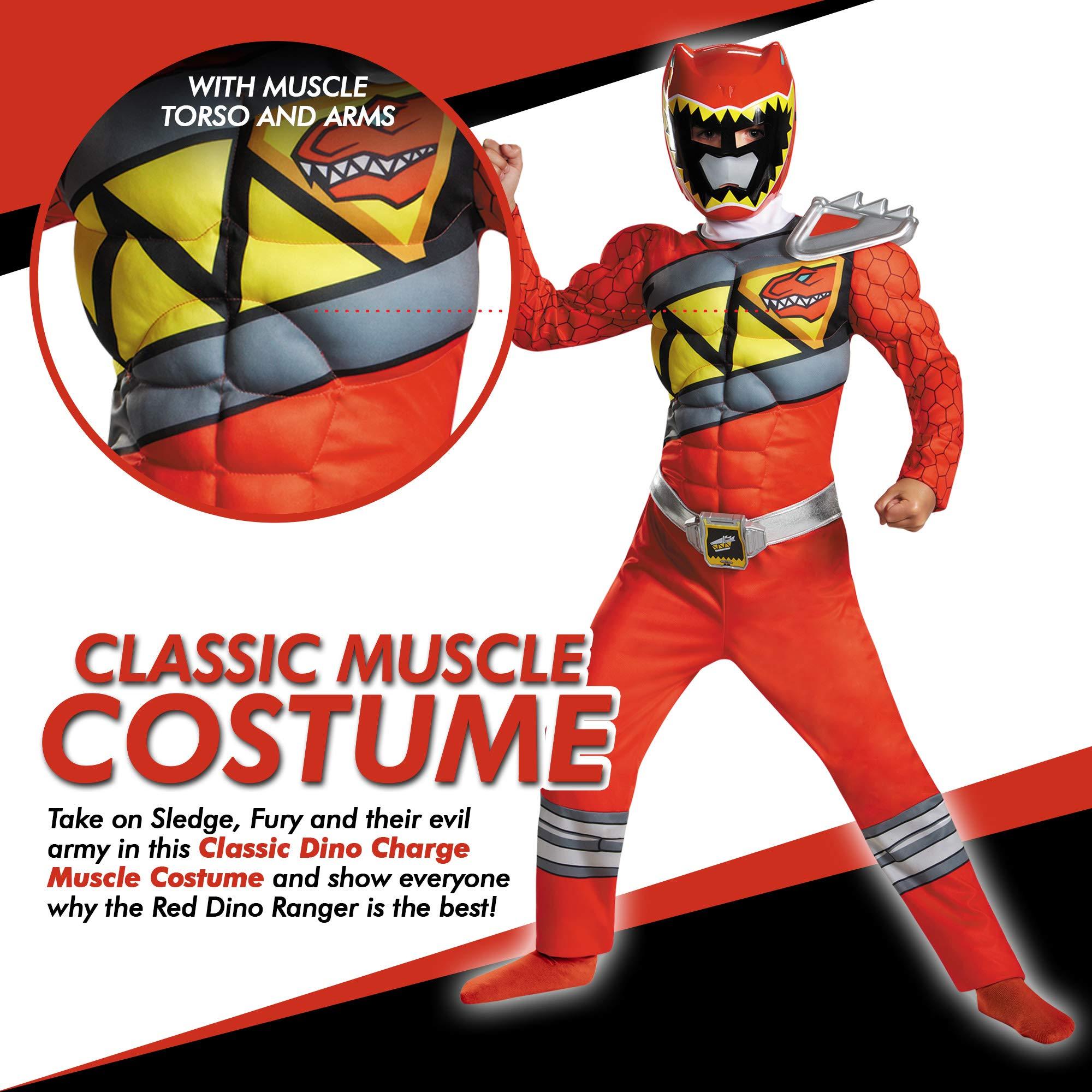 Disguise Red Power Rangers Costume for Kids. Official Licensed Red Ranger Dino Charge Classic Muscle Power Ranger Suit with Mask for Boys & Girls, Medium (7-8)