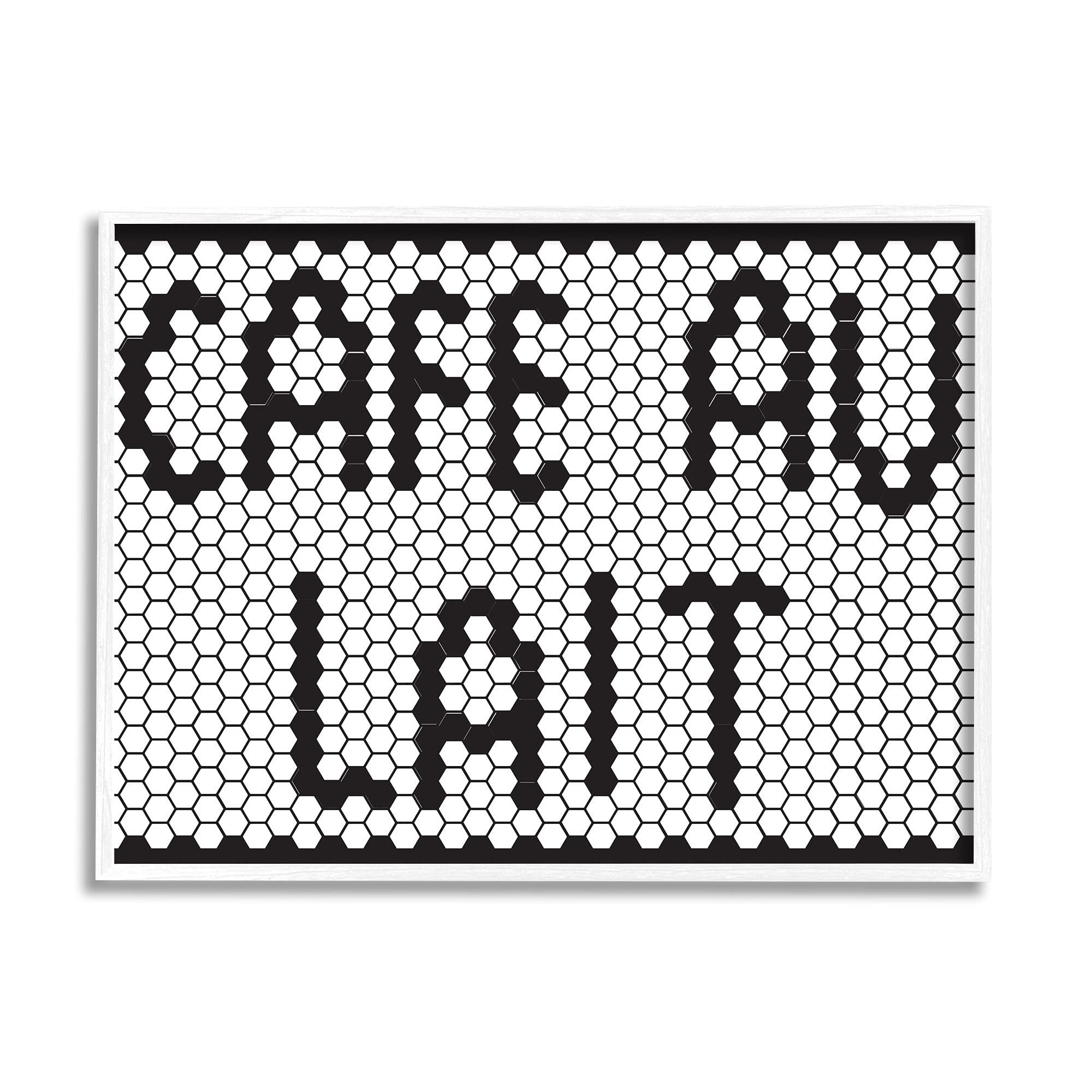 Stupell Industries Stupell Industries Caf Au Lait Sign Geometric Hexagon Pattern, Designed by Elizabeth Medley White Framed Wall Art, 16 x 20