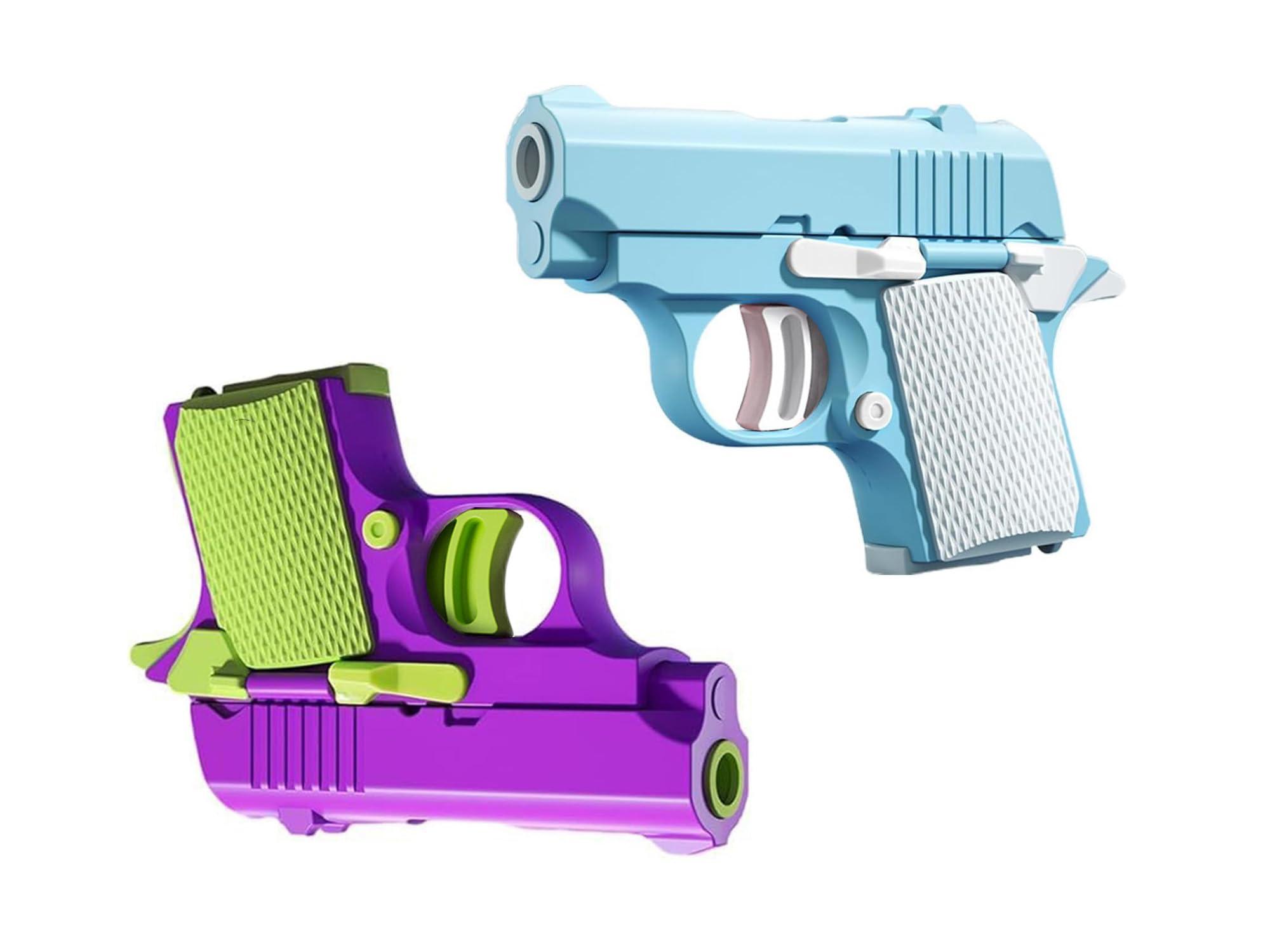 HELOBELA Fidget Toy Gun for ADHD & Anxiety, Mini Stress Relief Fidget Pistols for Kids & Adults, 2-Pack Realistic Fake Gun Fidget Toys, Quiet 1911 3D Printed Slider Gun Gift (Blue&Purple)