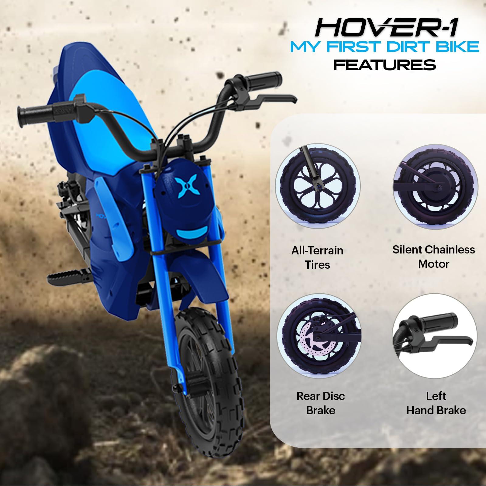 Hover-1 Hover-1 My First Dirt Bike for Kids - 300W Motor, 9MPH Max Speed, 9 Mile Range, 12 Off-Road Tires, 120LB Max Weight, Twist Grip Throttle & Rear Disc Brake Electric Dirt Bike for Kids Ages 5+ Years