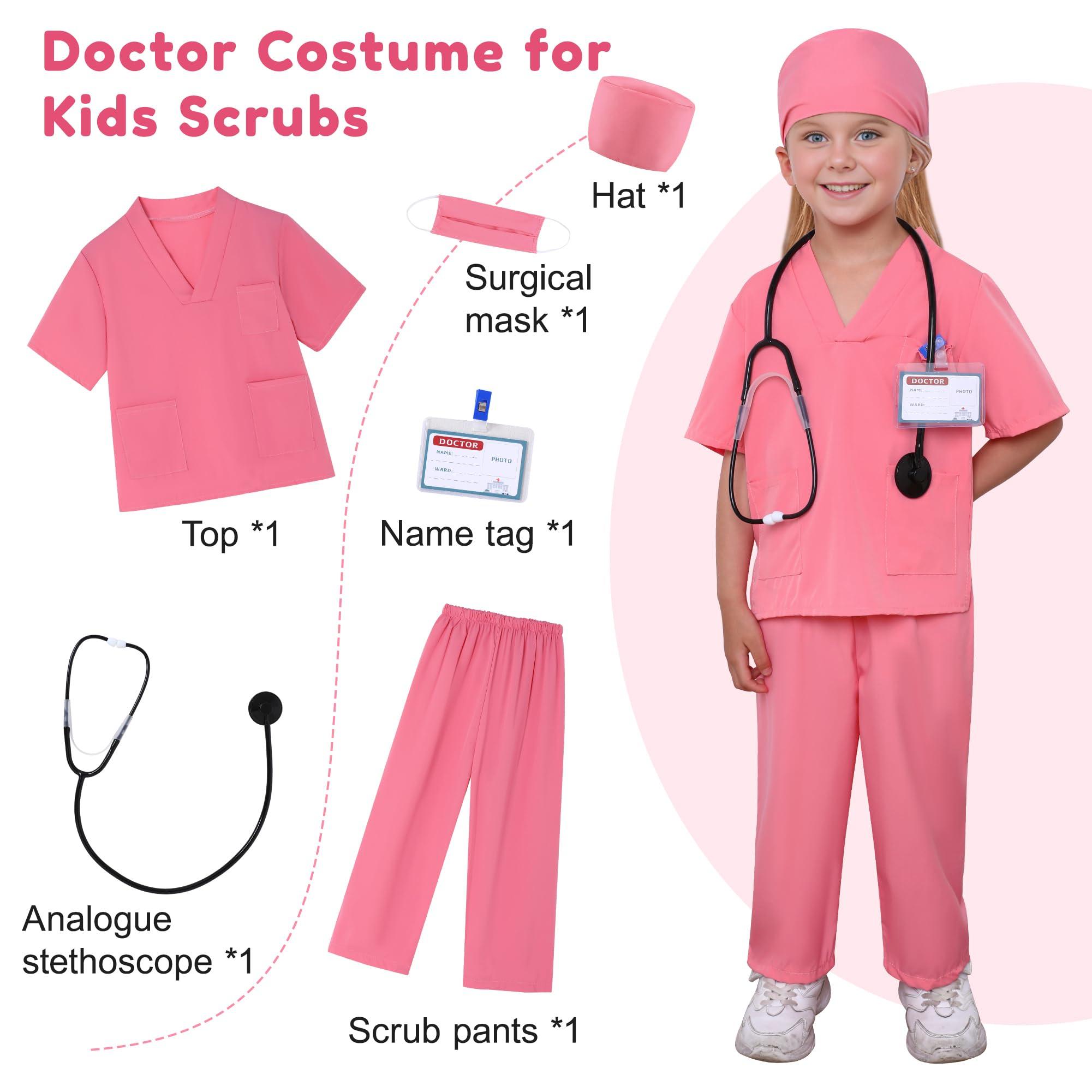 WooHand Nurse Scrubs Set With Halloween Dress Up Costumes for Boys and Girls Ages 3-9Y