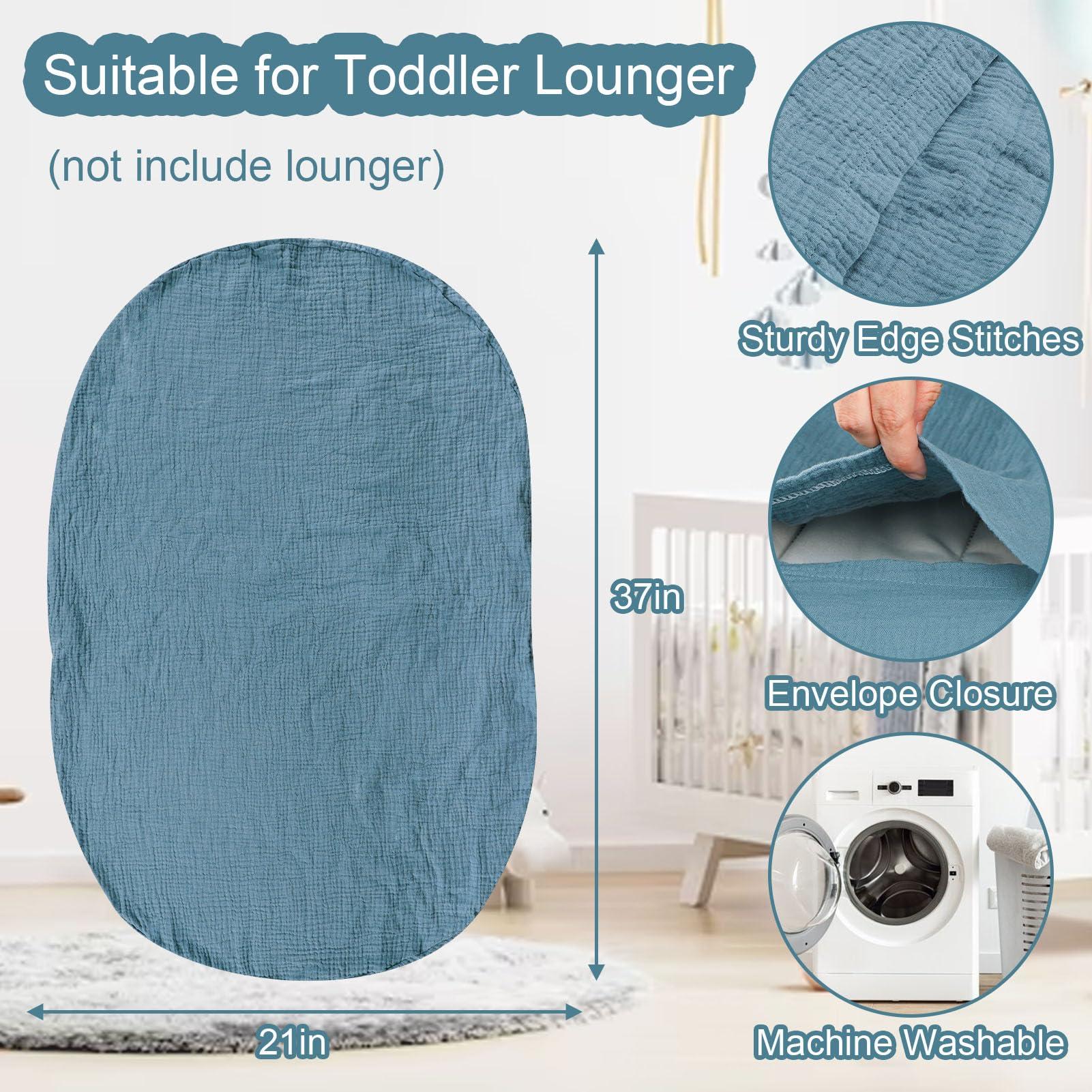 Hooyax Hooyax Muslin Lounger Cover for Baby and Toddler, Baby Lounger Cover & Toddler Lounger Cover for Boys Girls, 37 x 21 & 31.5 x 21 Inch, Blue