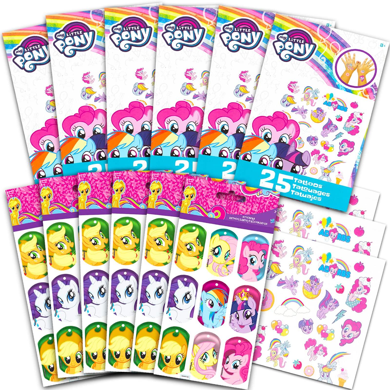 Crenstone My Little Pony Party Favor Pack ~ Bundle with 50+ MLP Stickers and 150 My Little Pony Temporary Tattoos | My Little Pony Party Supplies