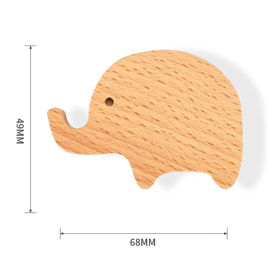 ToysCentral Basics 5 Pack Wood Elephant Knobs Drawer Handle Dresser Handles Kitchen Cabinet Knobs for Nursery Room, Kids Dresser Knobs Wooden Pull Door Closet Bathroom Furniture Handles Natural Wood Hooks (Elephant)
