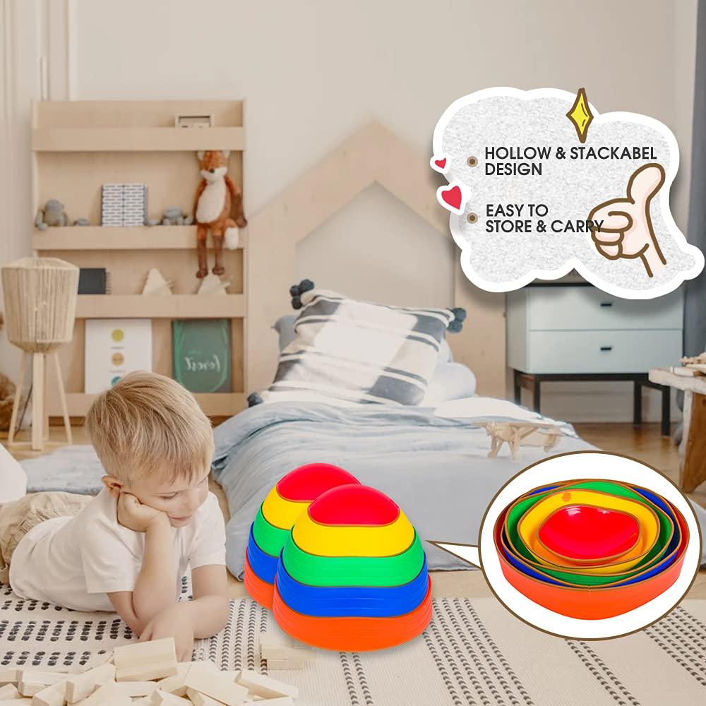 OMNISAFE OMNISAFE 10 Pcs Balance Stepping Stones for Kids, Non-Slip Textured Surface and Rubber Edges, Indoor & Outdoor Obstacle Course Toy for Toddlers, Exercise Coordination & Strength, Sensory Toy