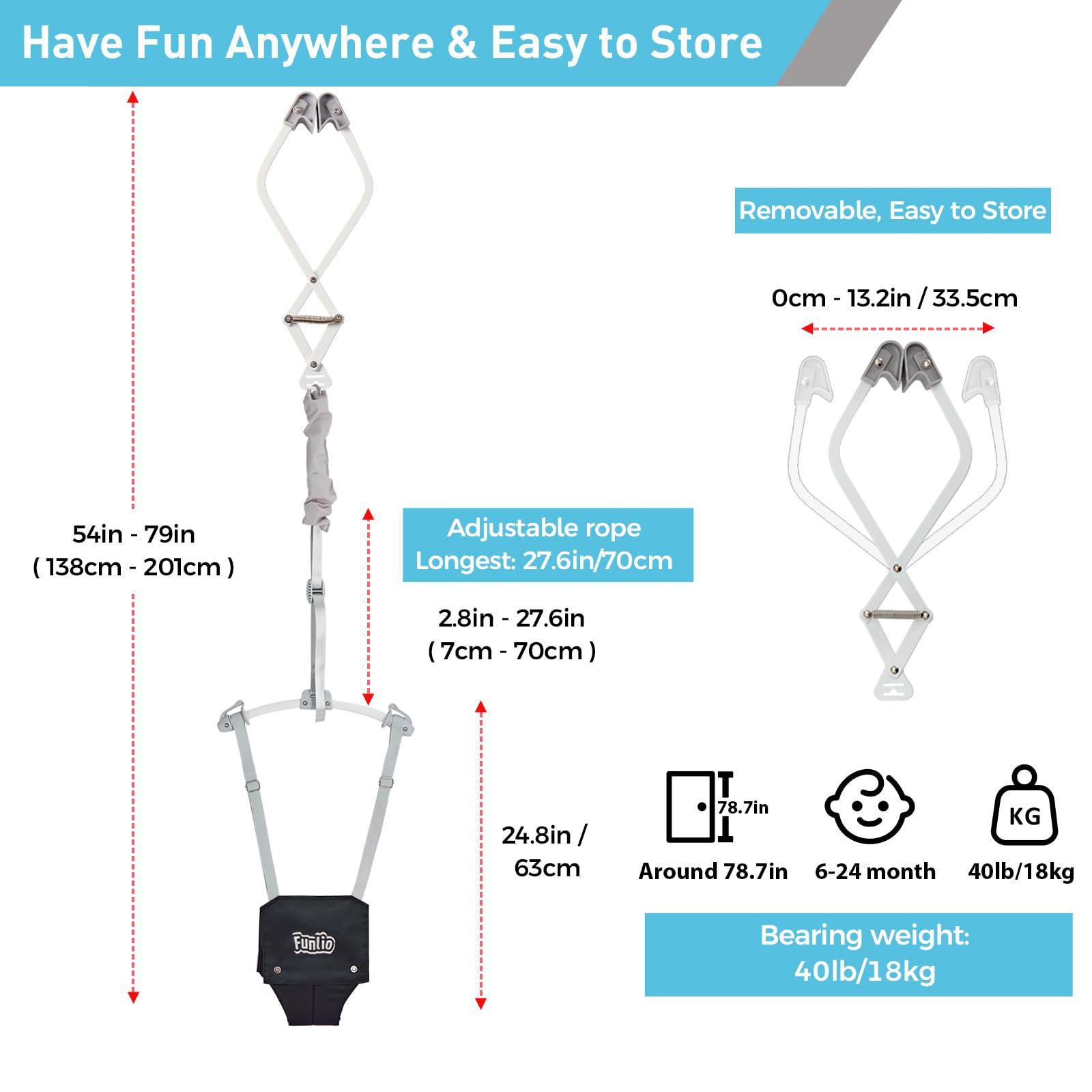 FUNLIO FUNLIO Baby Door Jumper for 6-24 Months (with Door Clamp), Baby Jumper Doorway with Strong Spring & Adjustable Strap, Portable Infant Door Bouncer, Bearing 40 Lbs, CPC & CE Certified - Black